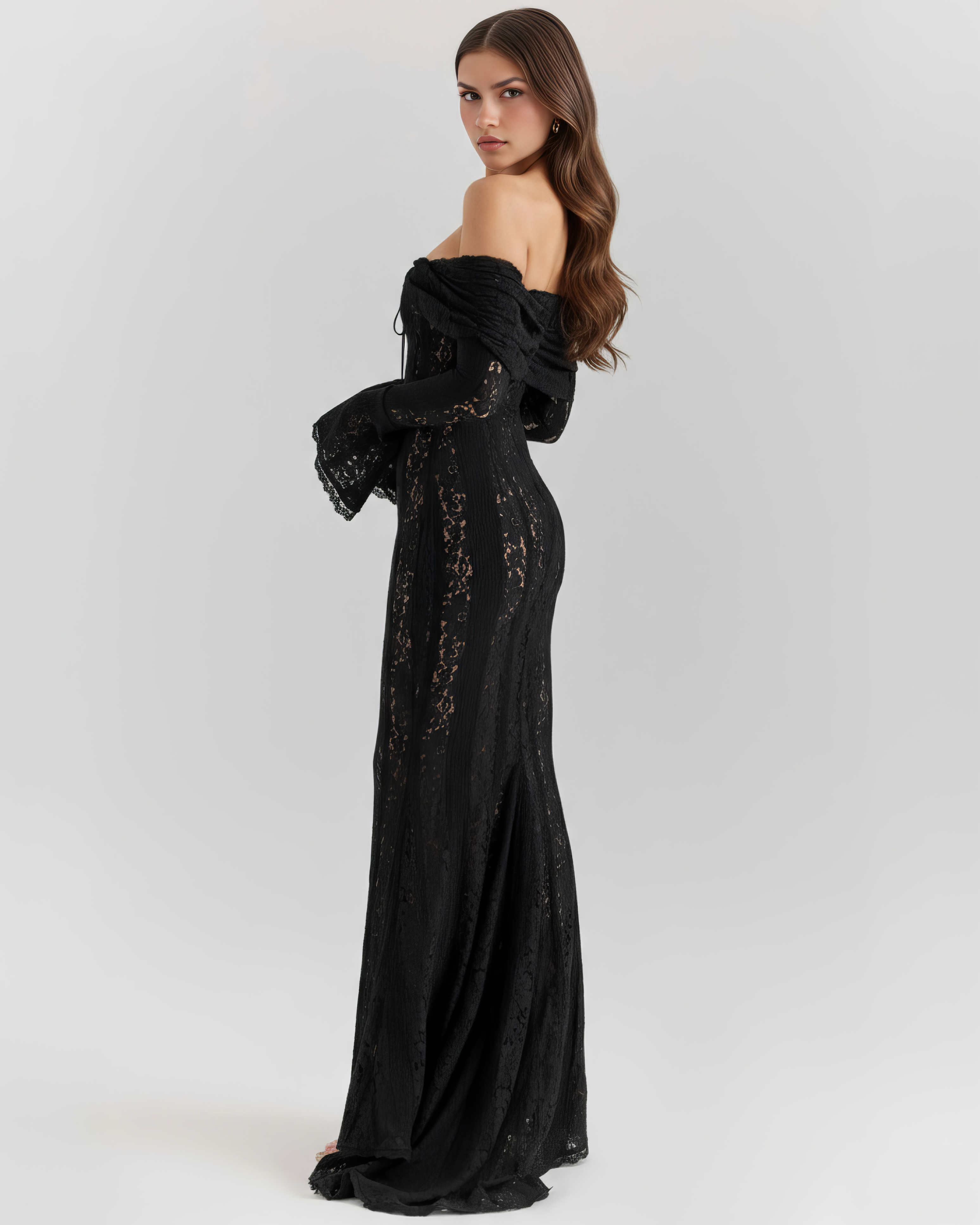 Paillet Maxikjole til Kvinder | Off-Shoulder med Lange Ærmer