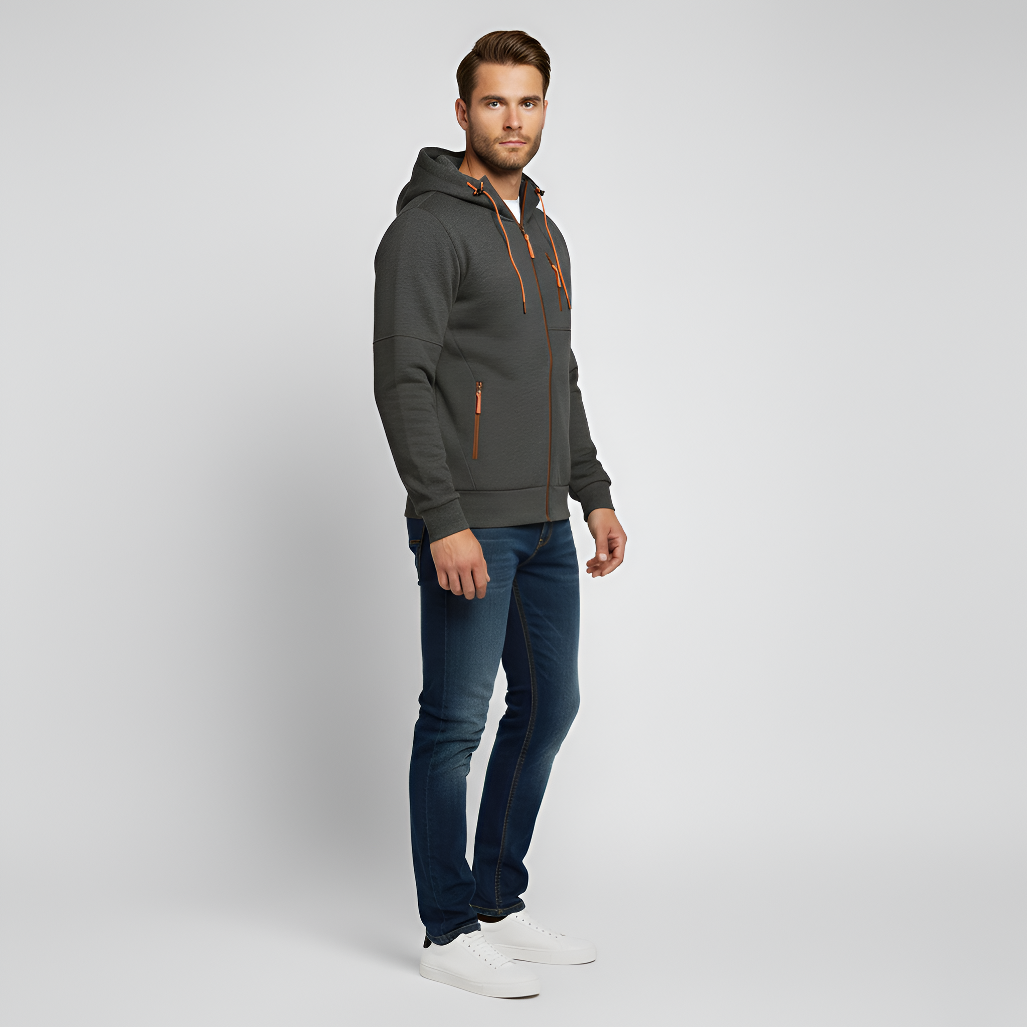 Bellivaro férfi polár kapucnis pulóver cipzárral mindennapi használatra