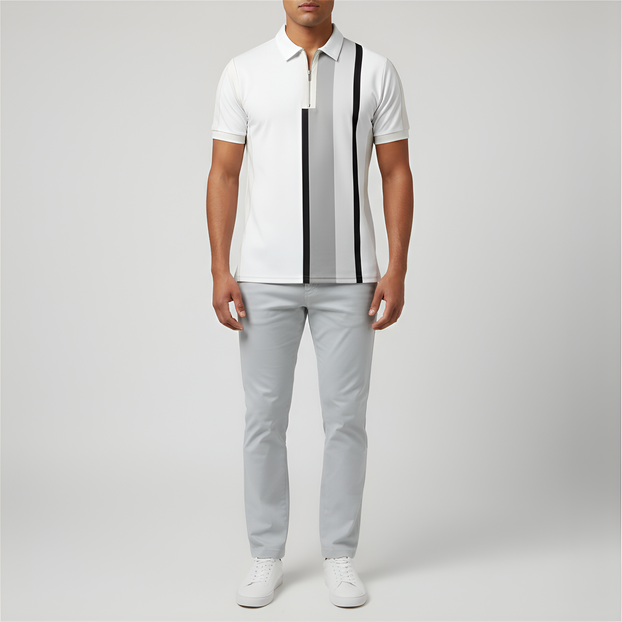 Pánske polokošeľa s krátkym rukávom a zipsom – priliehavá polokošeľa s pruhmi