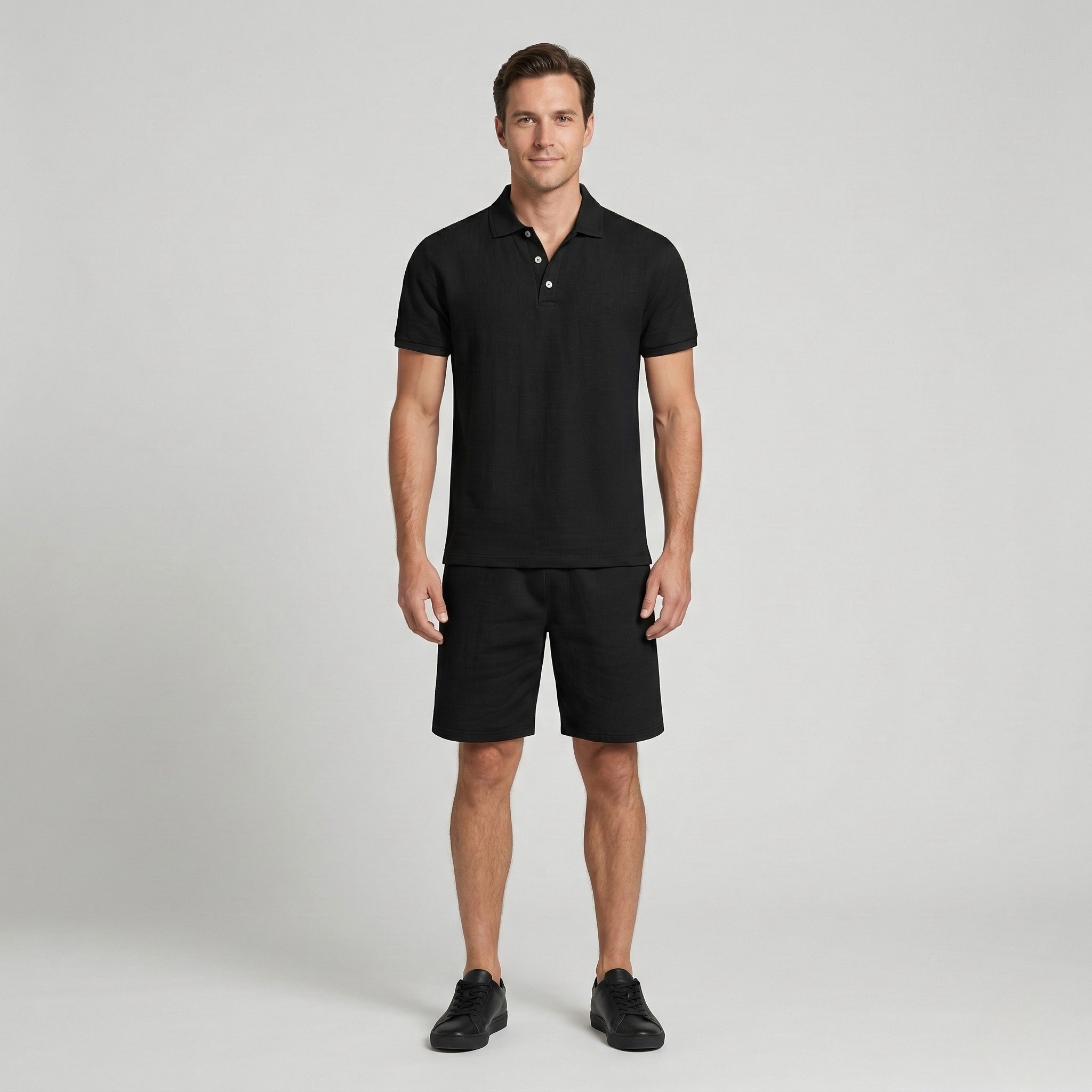 Pánsky letný set s polokošeľou a šortkami z bavlny, pohodlný voľnočasový set pre mužov