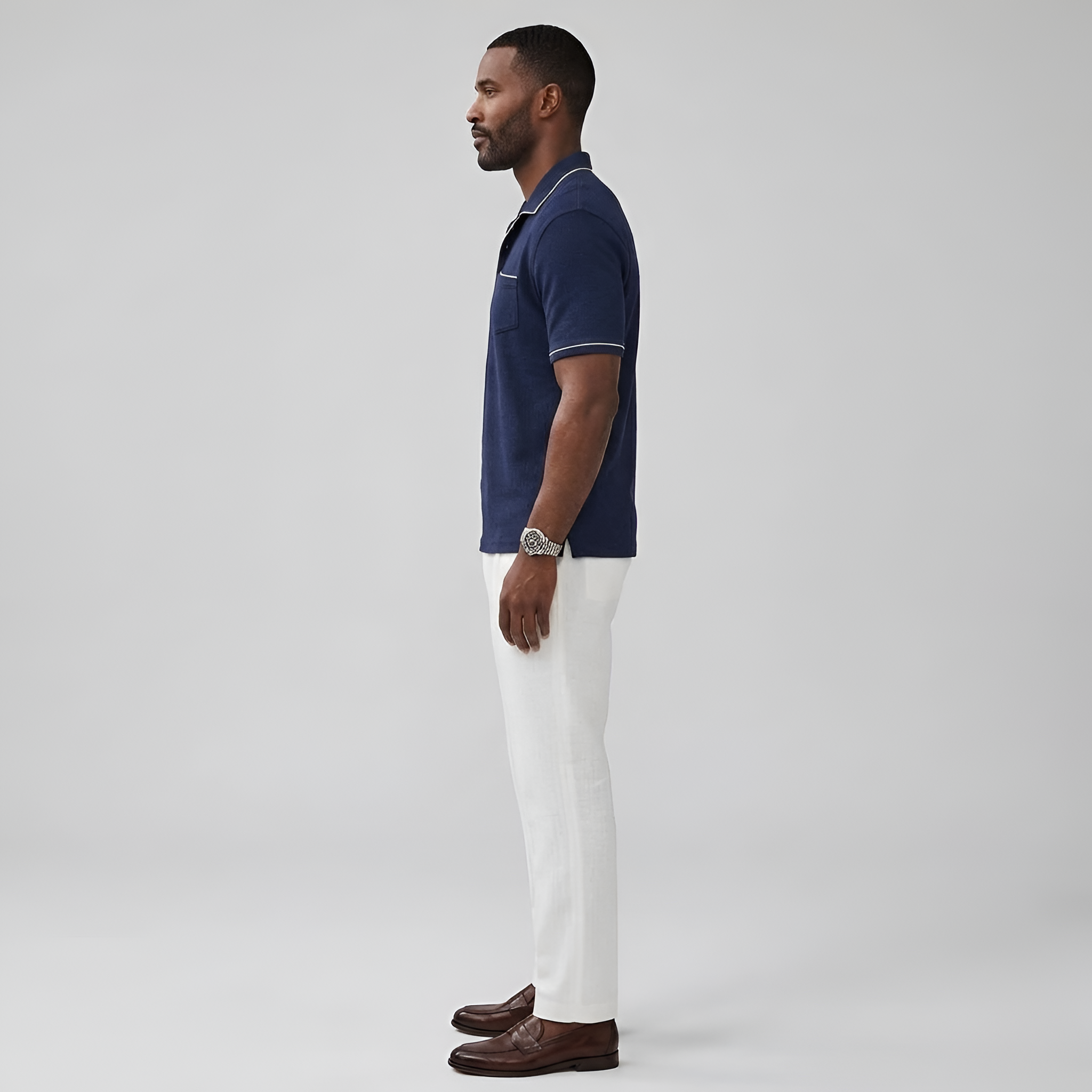 Tricou polo bărbați cu mânecă scurtă și buzunar la piept, polo clasic casual