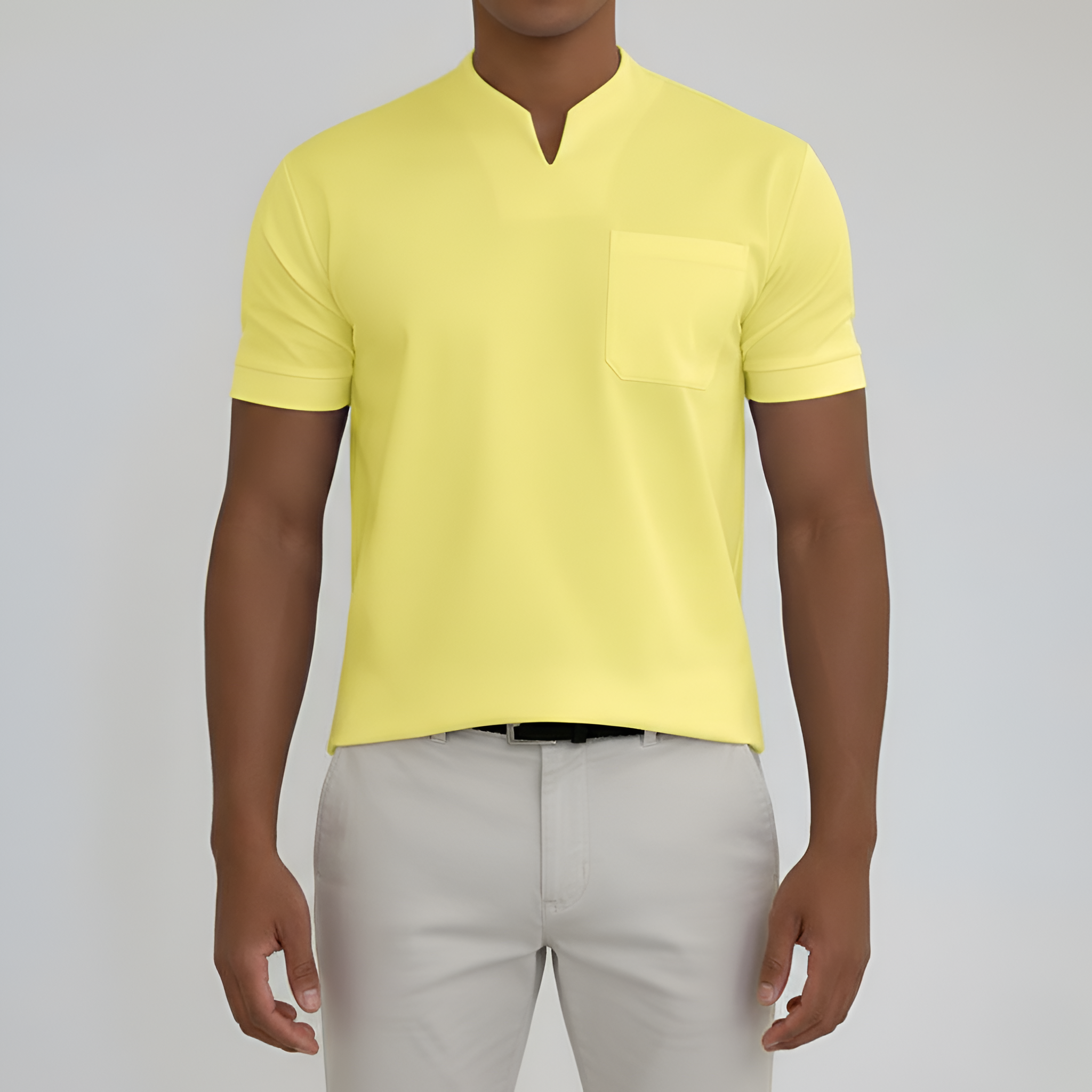 Herre T-shirt i bomuld med V-hals og brystlomme