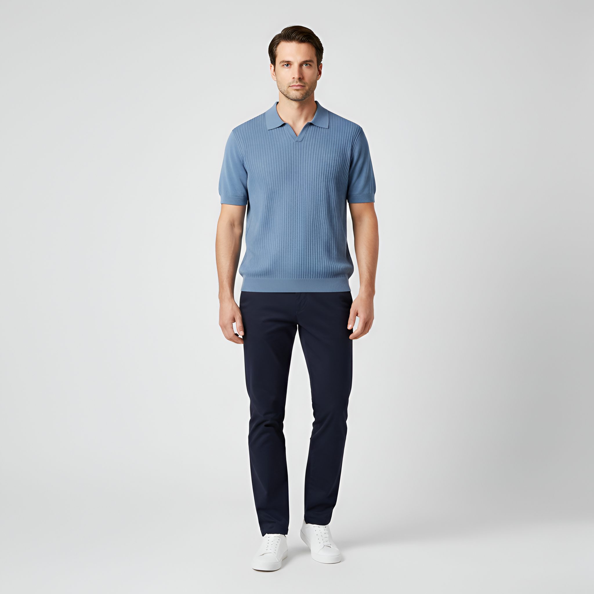 Polo de punto para hombre en algodón con manga corta y cuello