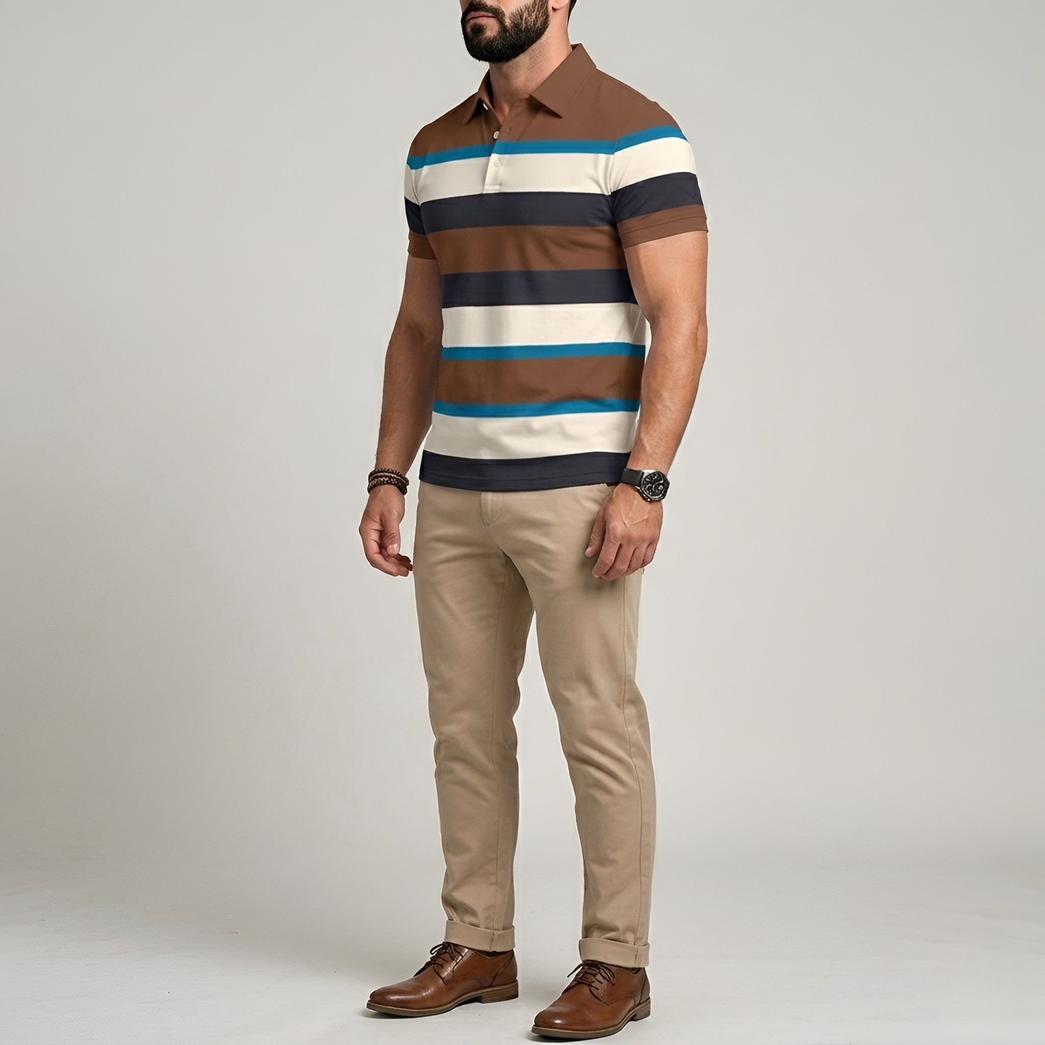 Pánské polo tričko z bavlny s pruhy a límečkem Krátký rukáv polo tričko