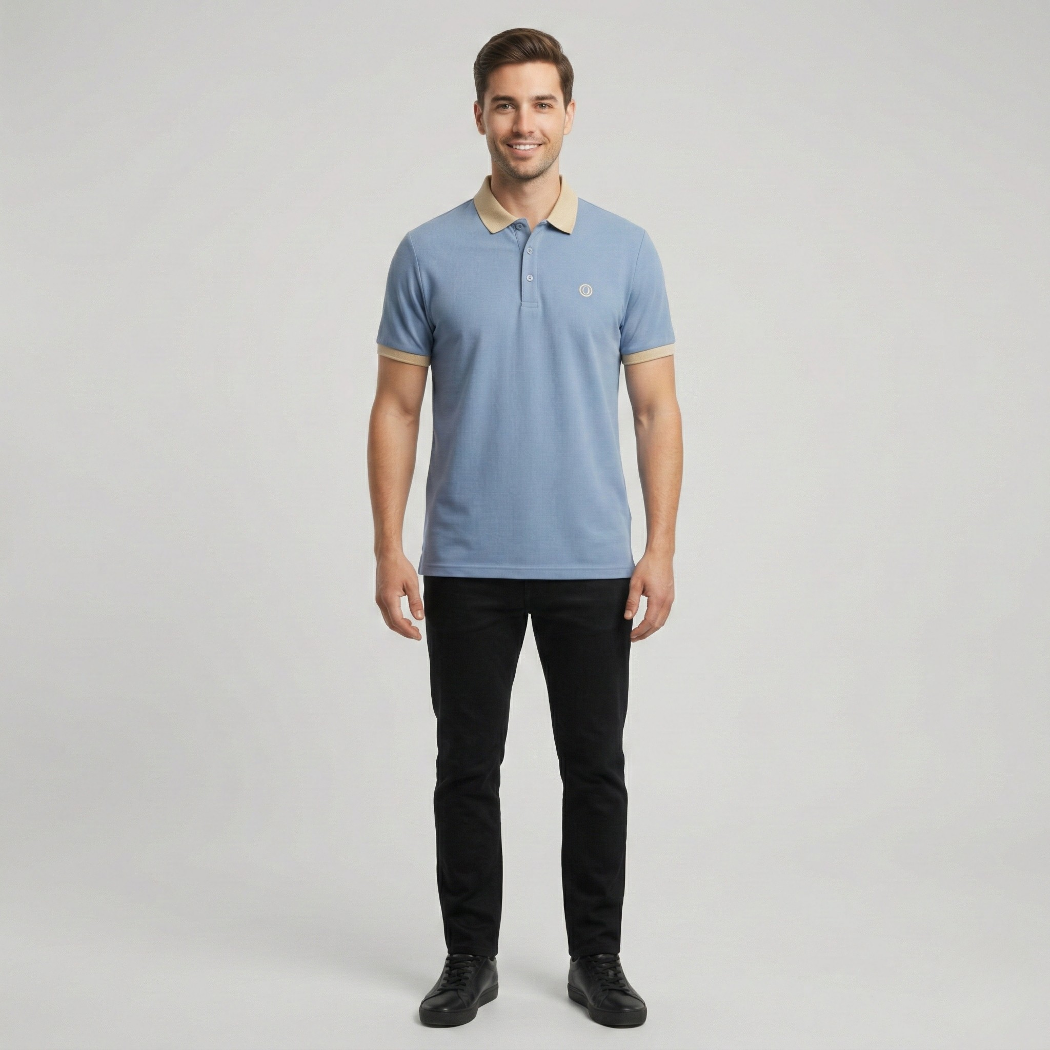 Tricou polo bărbați din amestec de bumbac – Polo cu mânecă scurtă și guler