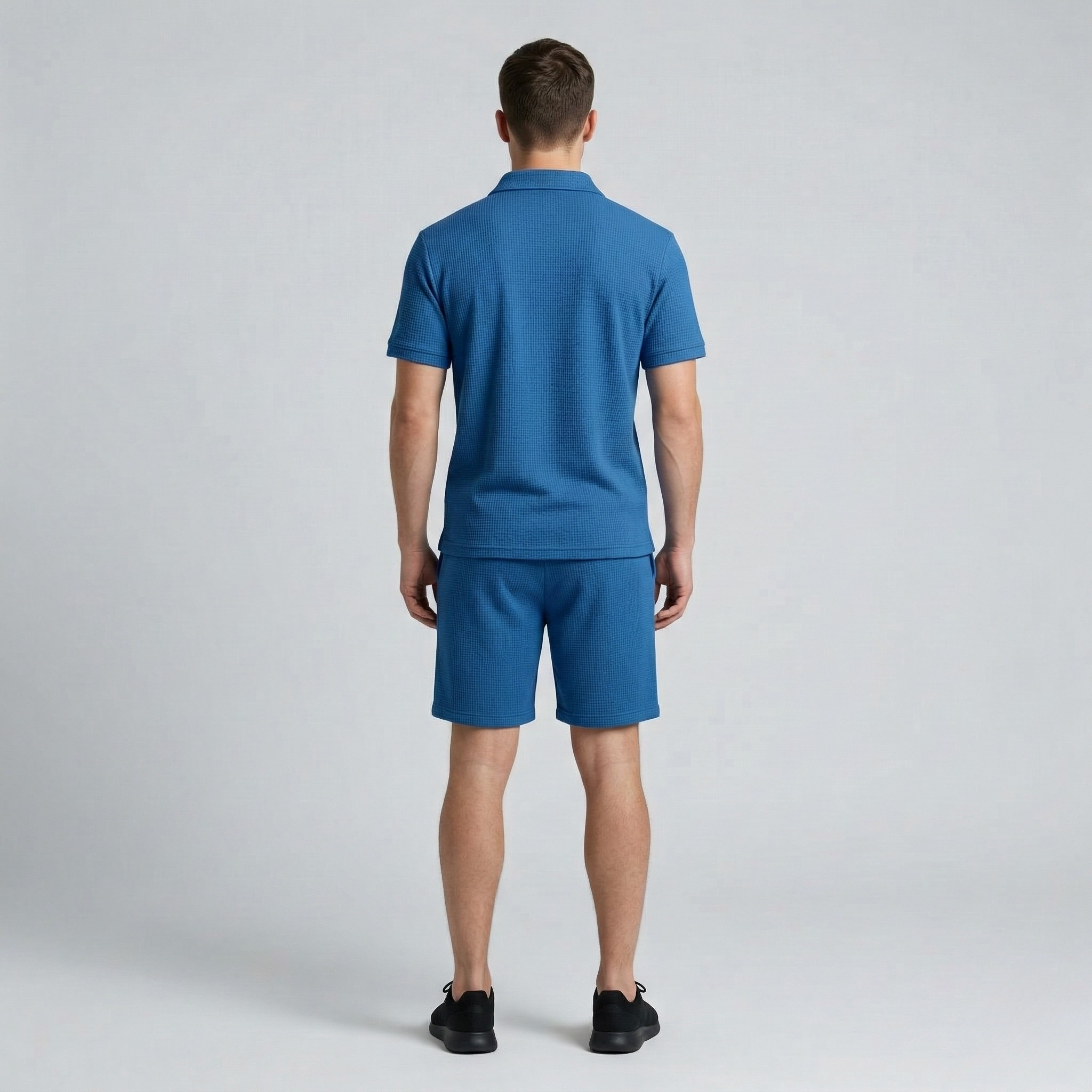 Pánska polokošeľa so štvrťovým zipsom a šortky so sťahovacou šnúrkou Dvojdielna súprava na voľný čas