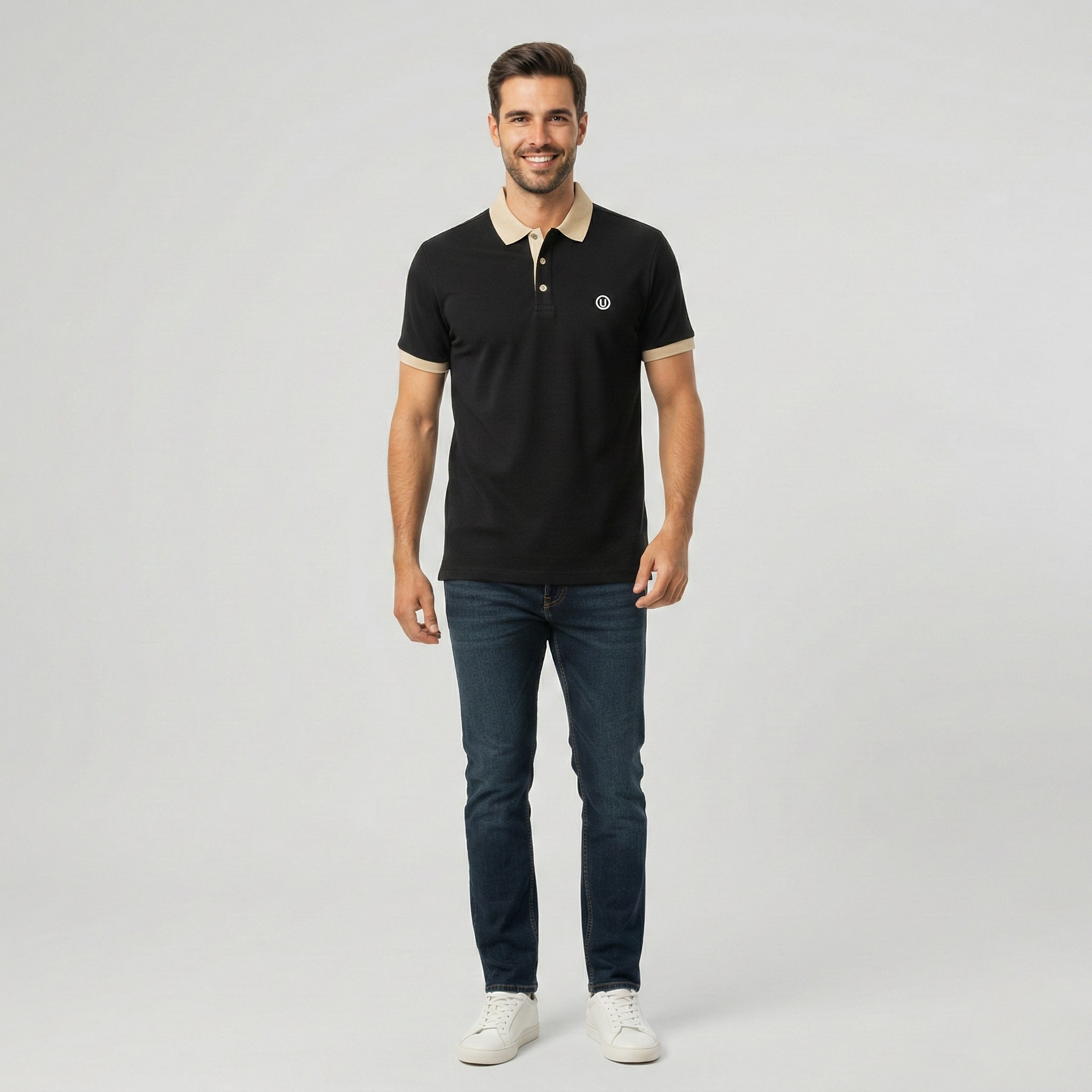 Tricou polo bărbați din amestec de bumbac – Polo cu mânecă scurtă și guler