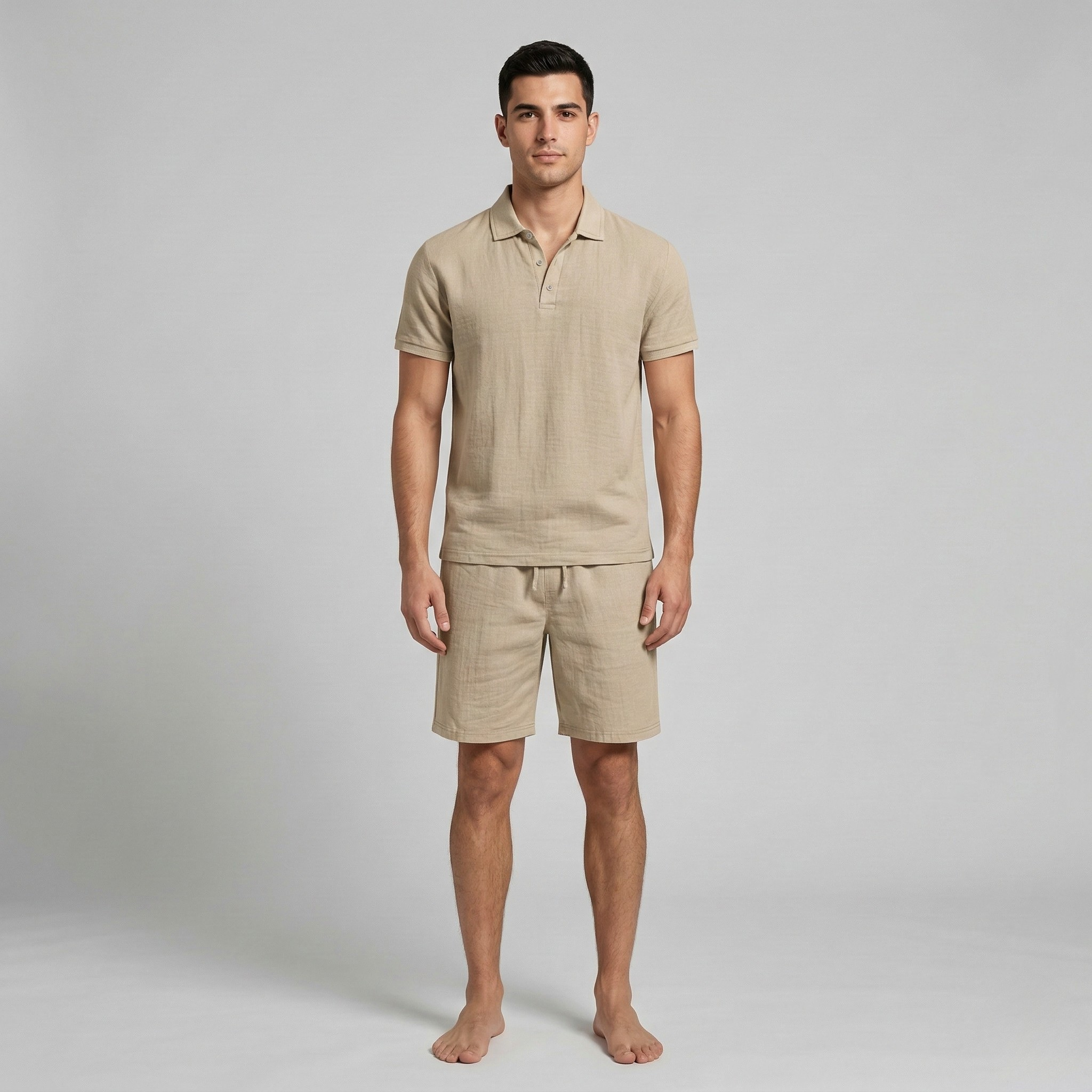 Pánsky letný set s polokošeľou a šortkami z bavlny, pohodlný voľnočasový set pre mužov