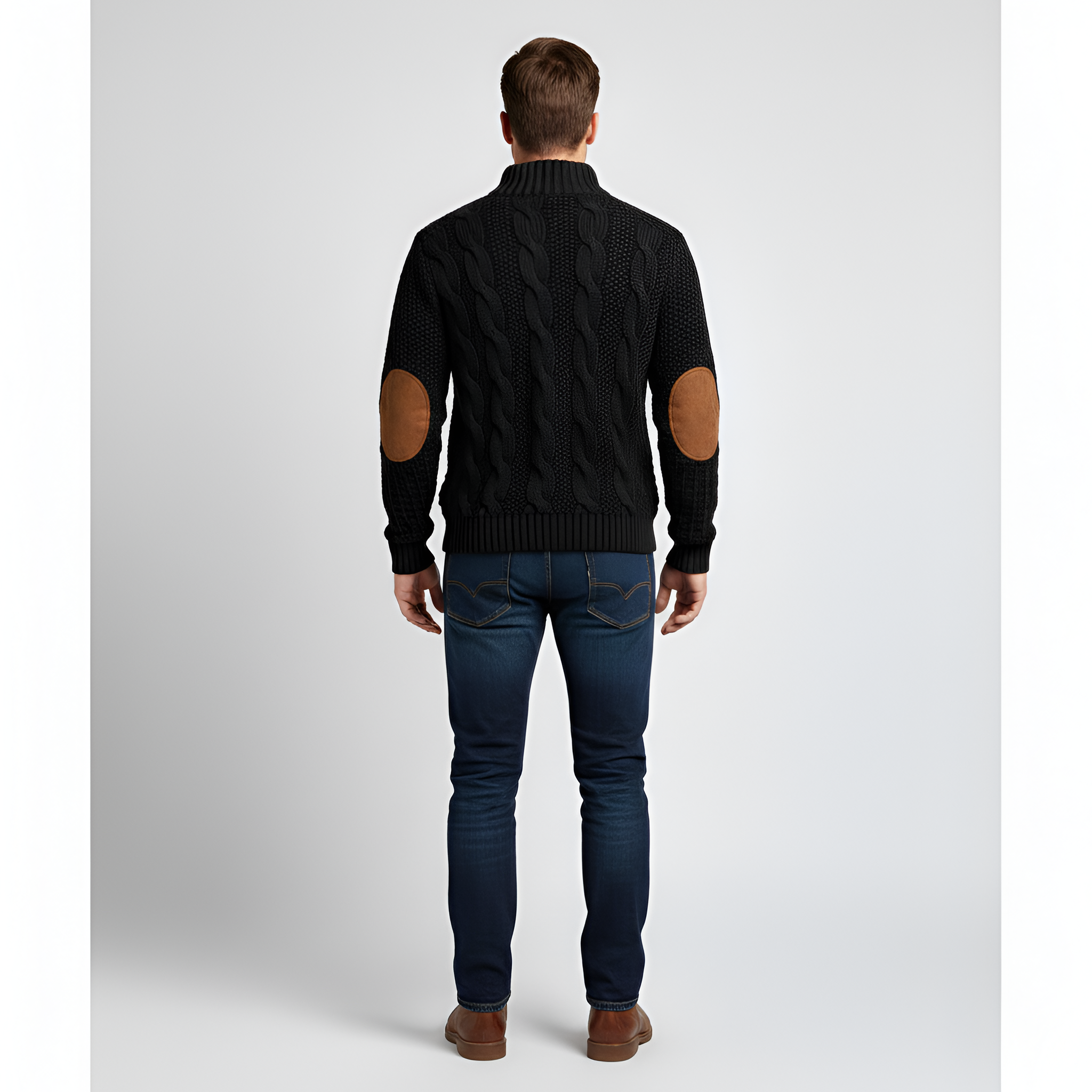 Bellivaro pánský svetr z vlny s knoflíkovým límcem, copánkový vzor, klasický střih