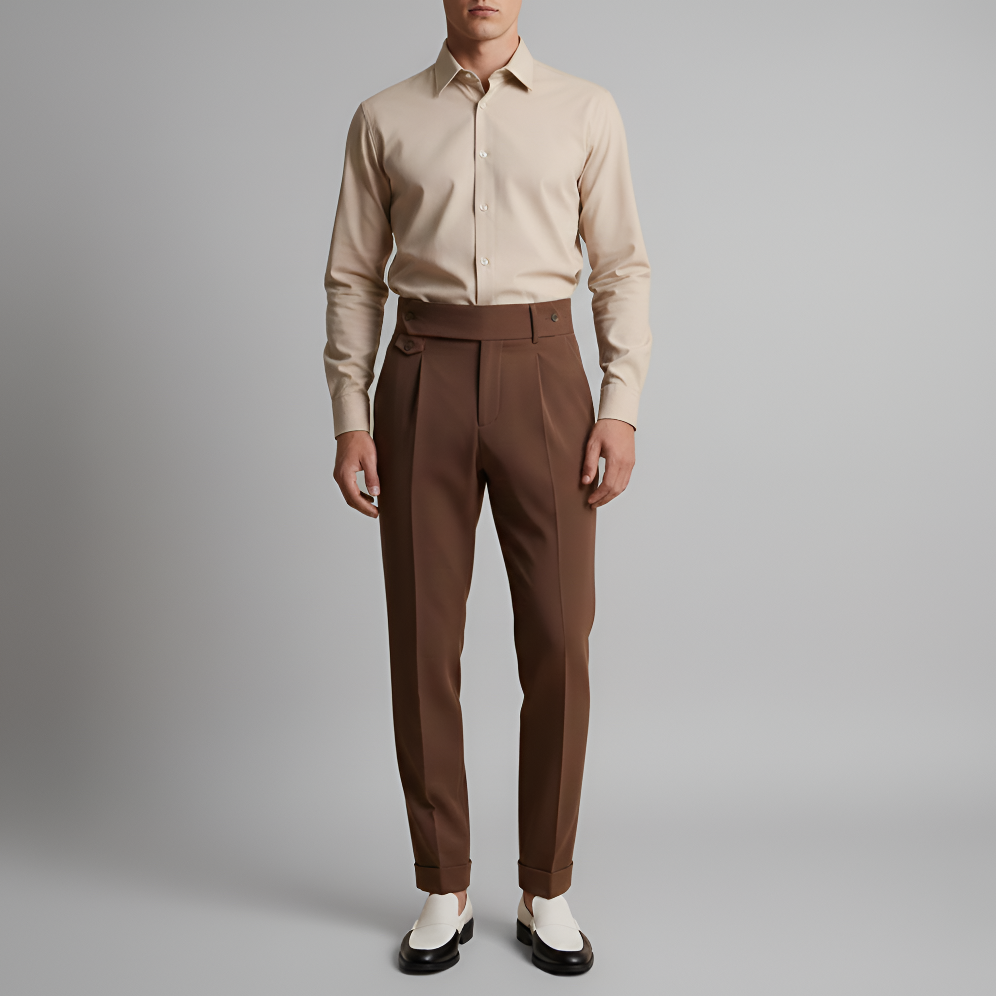 Bellivaro pánske nohavice na oblek s vysokým pásom a na mieru šitým strihom