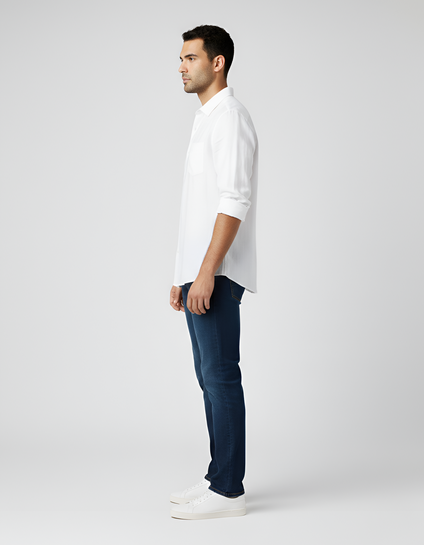 Camisa de lino para hombre con mangas largas y bolsillo en el pecho