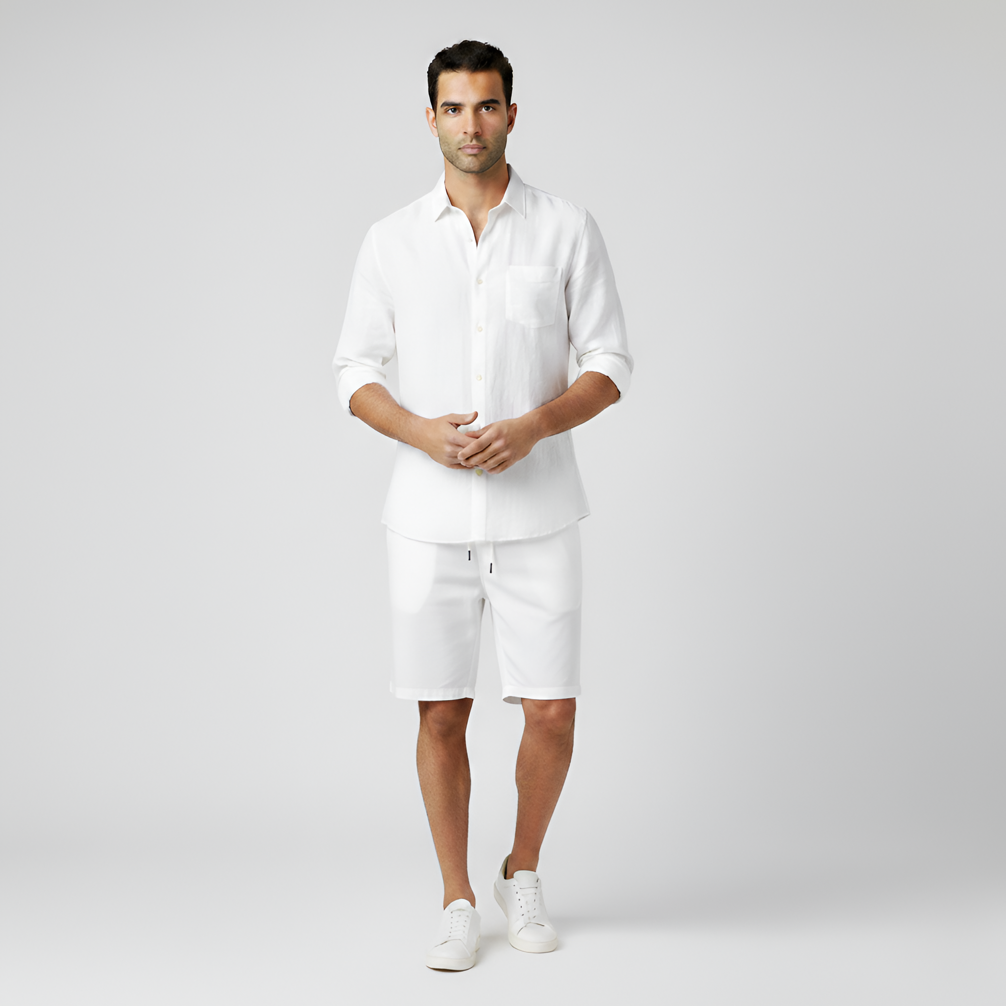 Pantalones cortos de lino para hombre con cintura elástica y cordón en calidad ligera