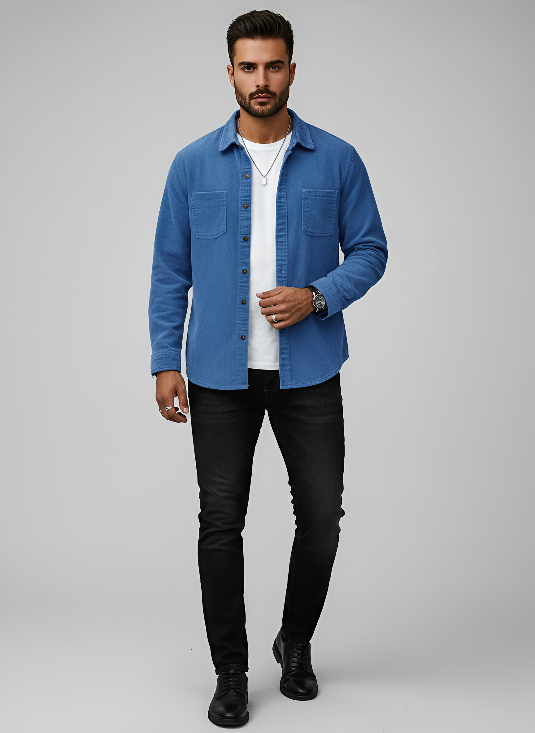 Bellivaro ανδρικό πουκάμισο κορντόρι από βαμβάκι casual με μακριά μανίκια