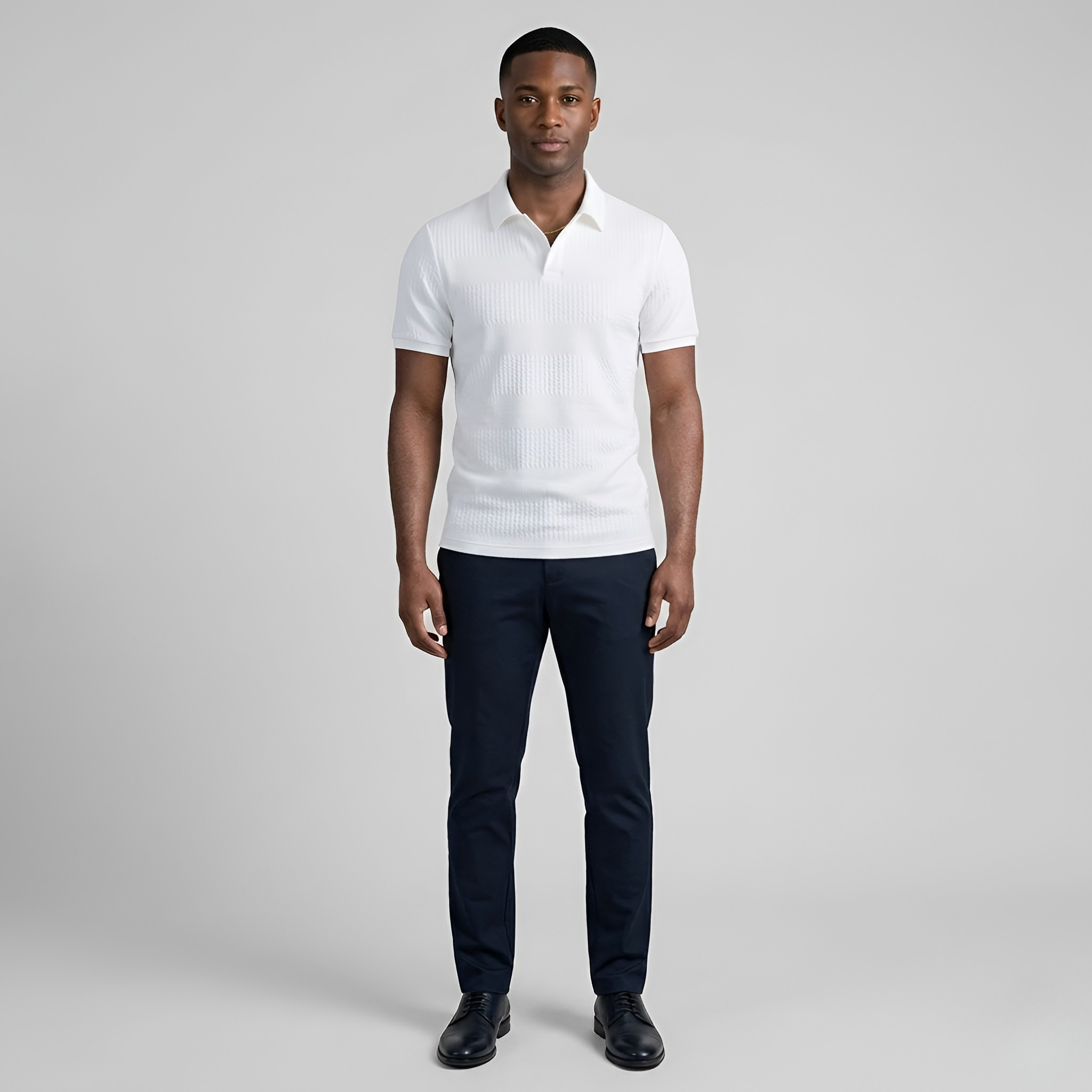 Tricou Polo Bărbați din Bumbac cu Textură, Tricou Polo cu Mâneci Scurte și Guler