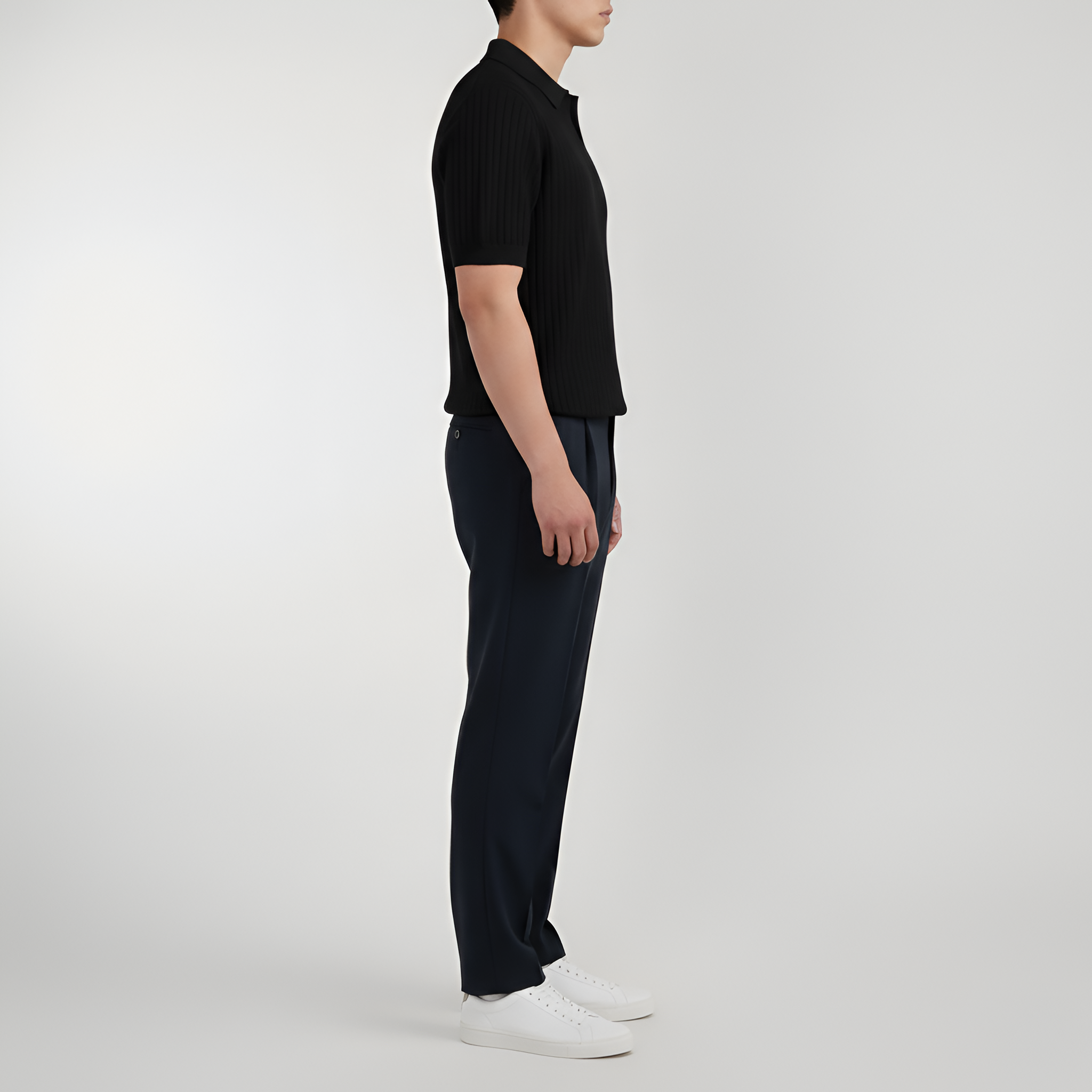 Polo de punto para hombre en algodón con mangas cortas y estructura acanalada