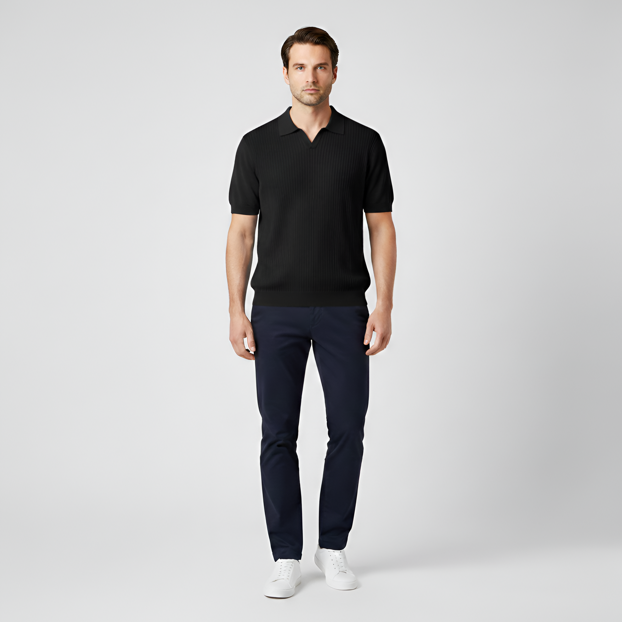 Polo de punto para hombre en algodón con manga corta y cuello