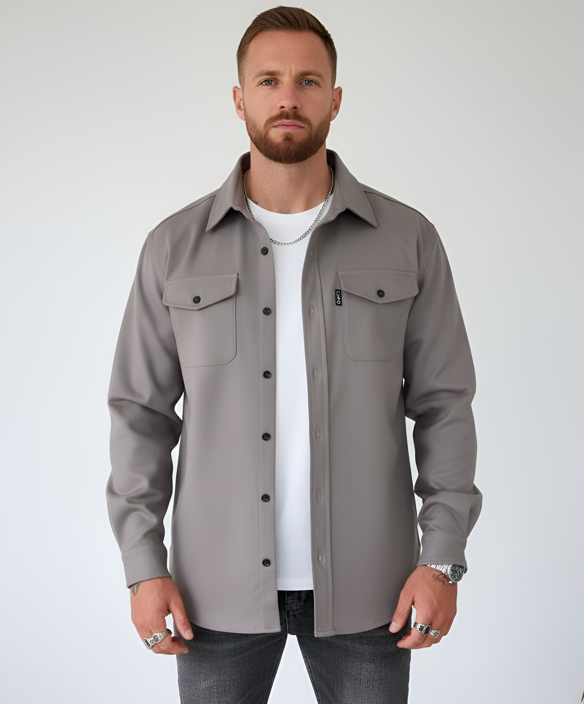 Chaqueta camisa para hombre Bellivaro en mezcla de lana con botones, ajuste casual