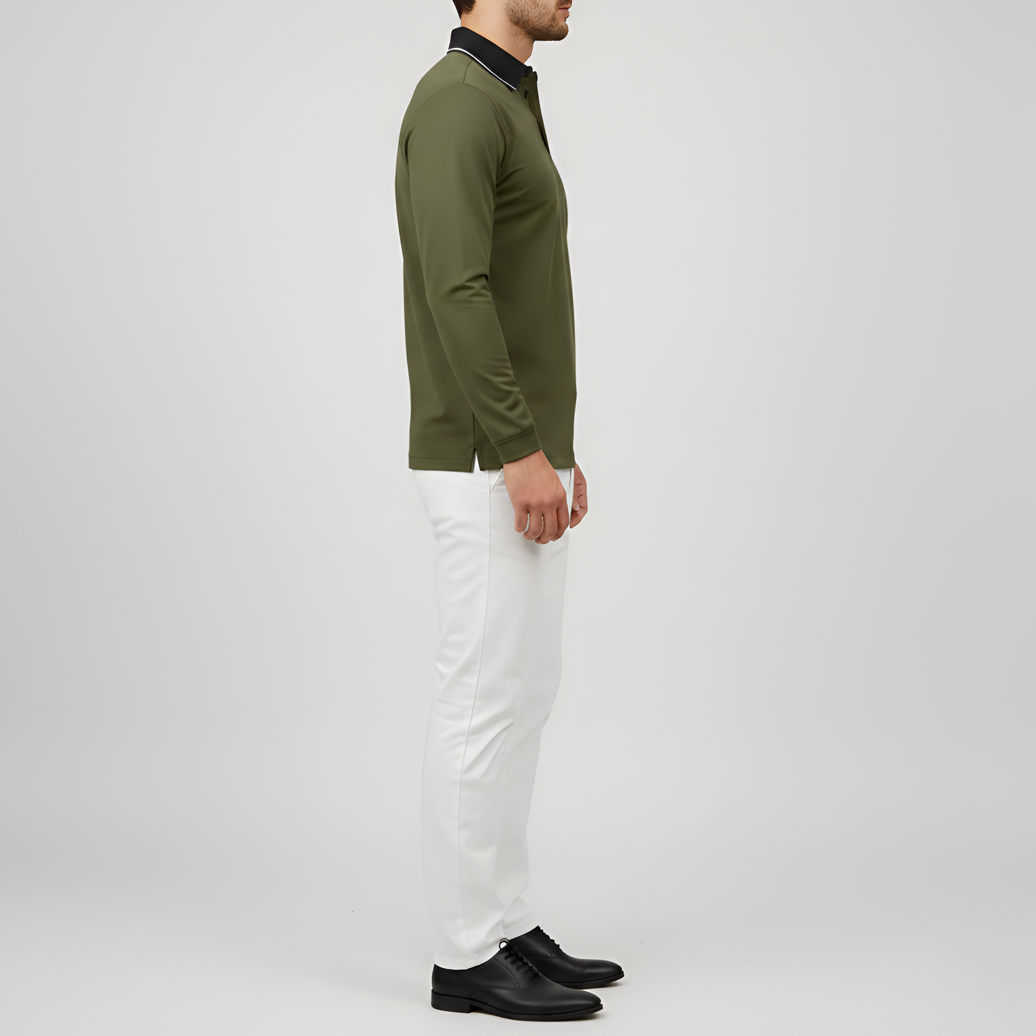 Polo para hombre con mangas largas y ajuste entallado en algodón