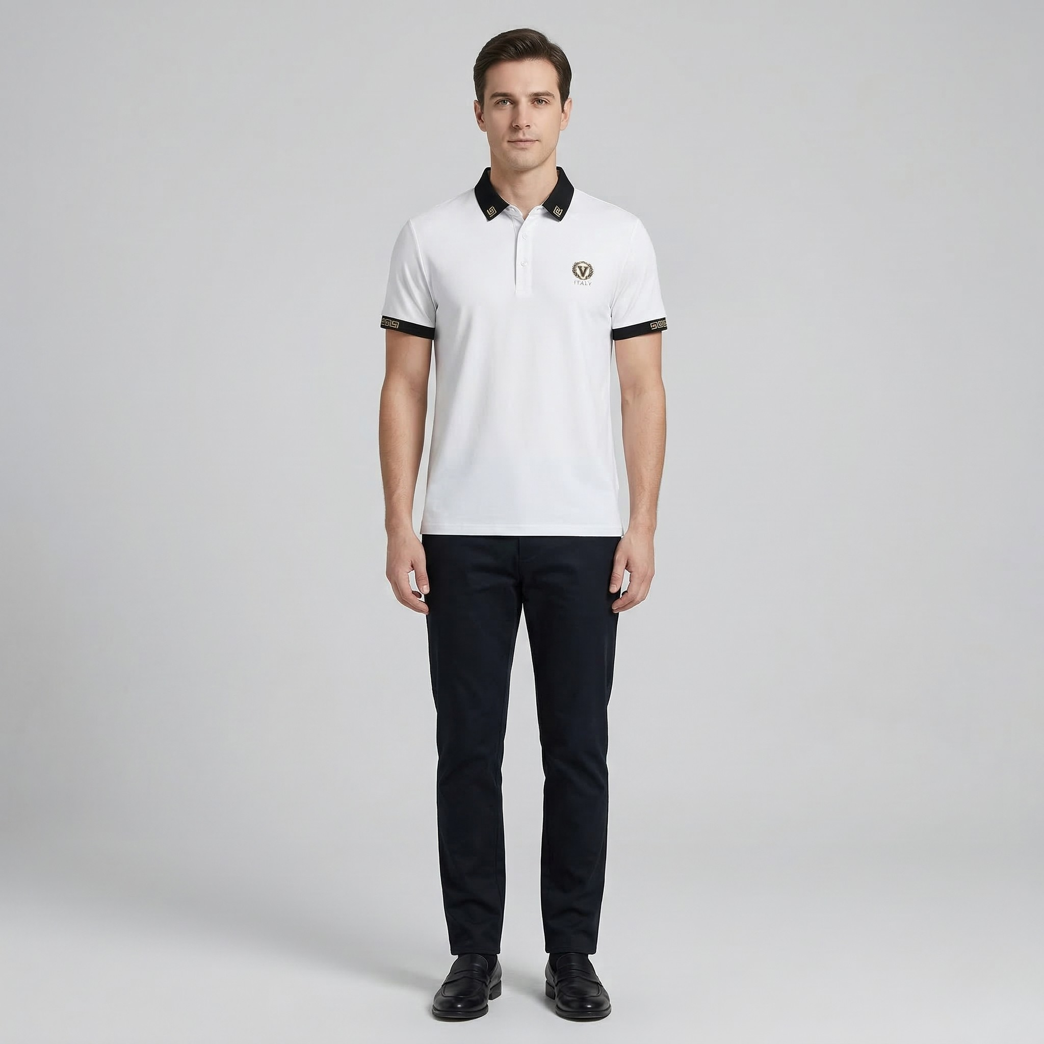 Tricou polo bărbați cu mânecă scurtă din bumbac, cu guler, polo clasic, croială casual