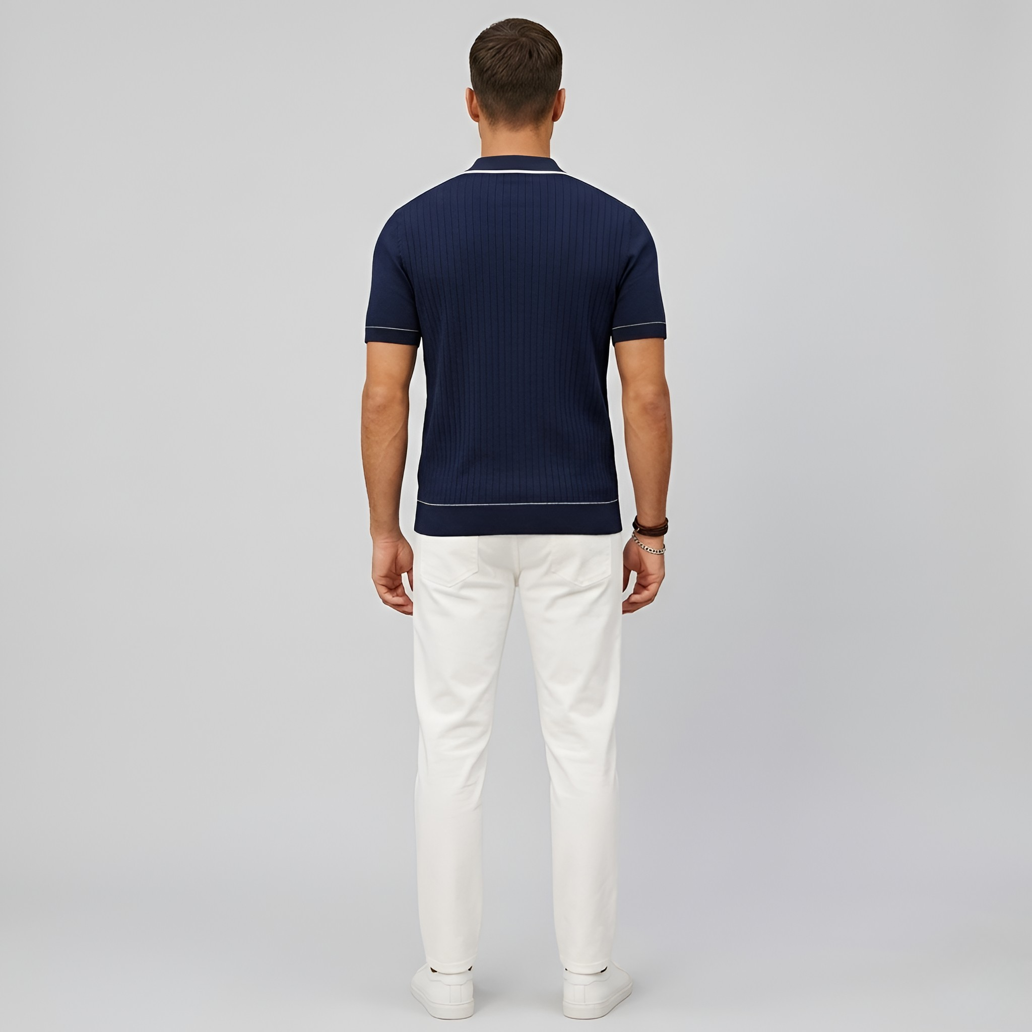 Tricou polo bărbătesc din bumbac reiat cu nasturi și guler de cămașă, mâneci scurte