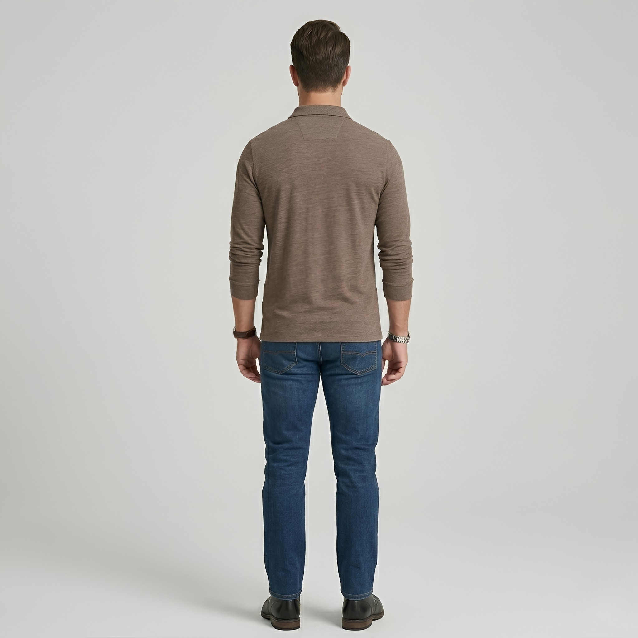 Pánske polo tričko s dlhým rukávom z bavlny s gombíkovým zapínaním, voľný strih polo pre mužov