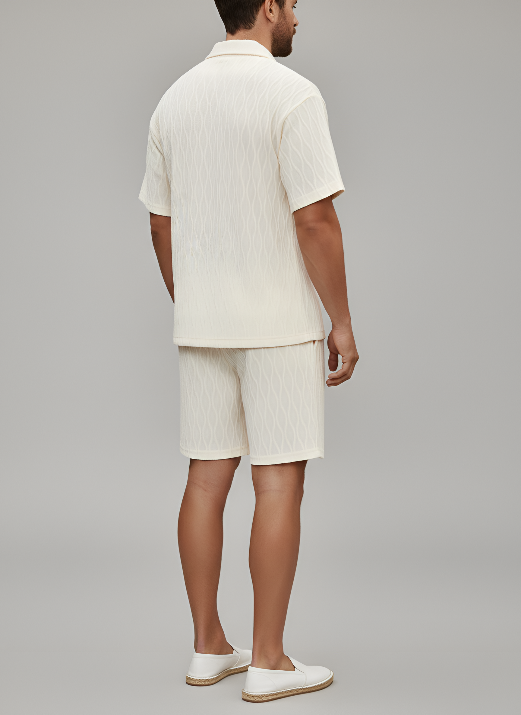 Conjunto de verano para hombre en algodón – camisa de manga corta y pantalones cortos con textura