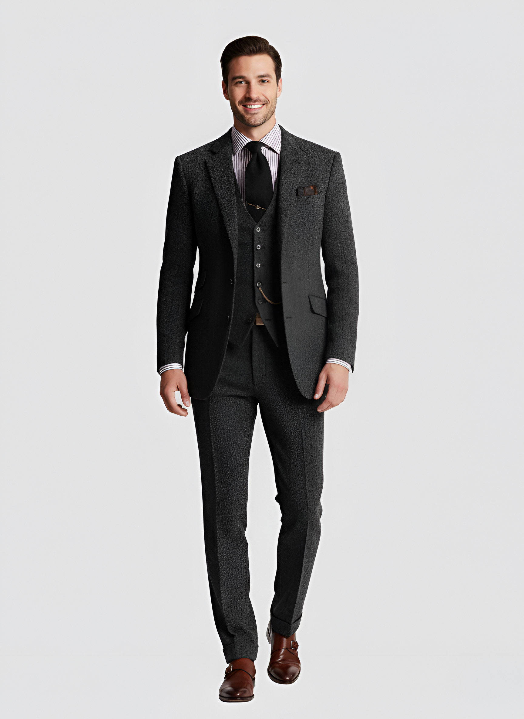 Ανδρικό τριπλό κοστούμι Bellivaro από μαλλί με σακάκι, γιλέκο και παντελόνι