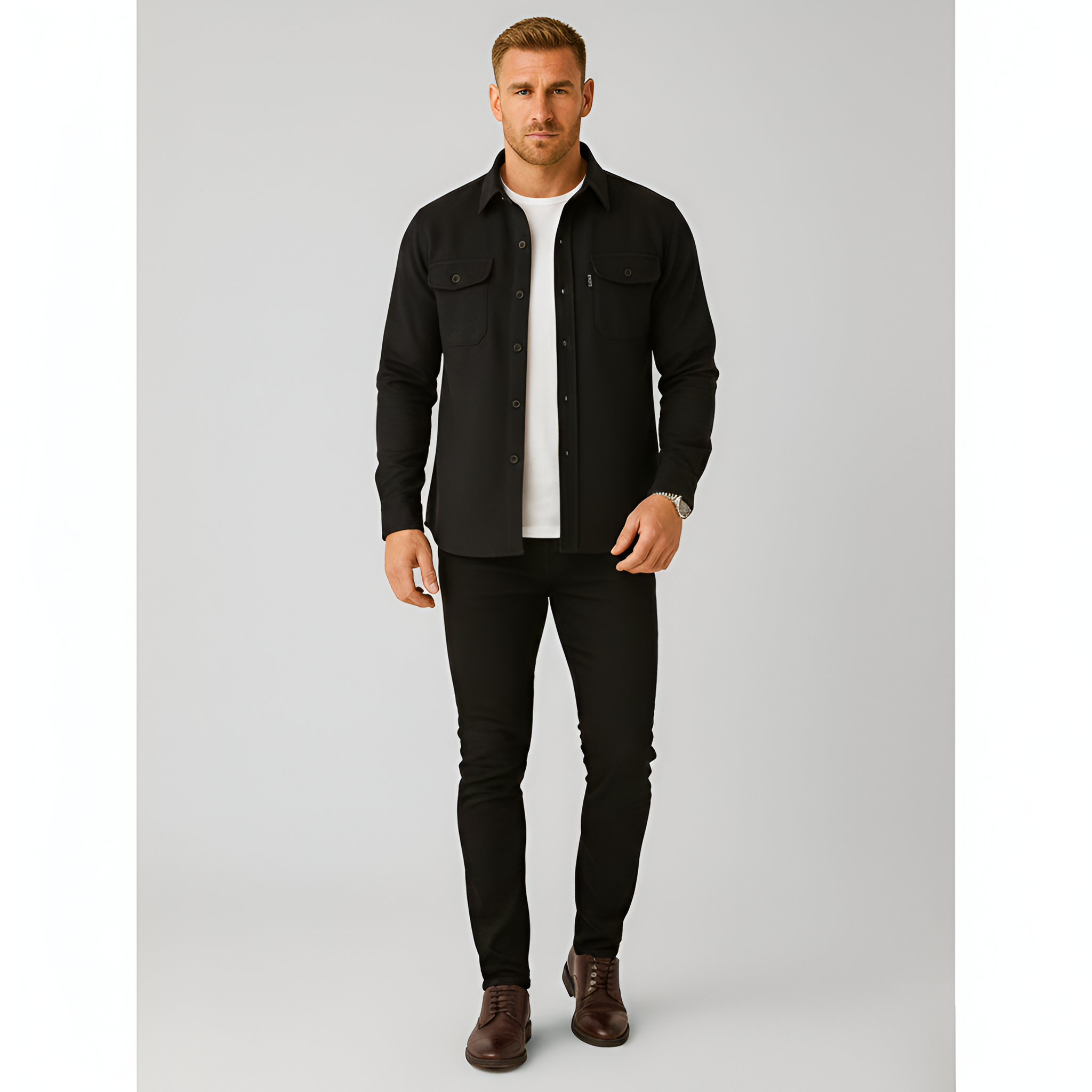 Chaqueta camisa para hombre Bellivaro en mezcla de lana con botones, ajuste casual