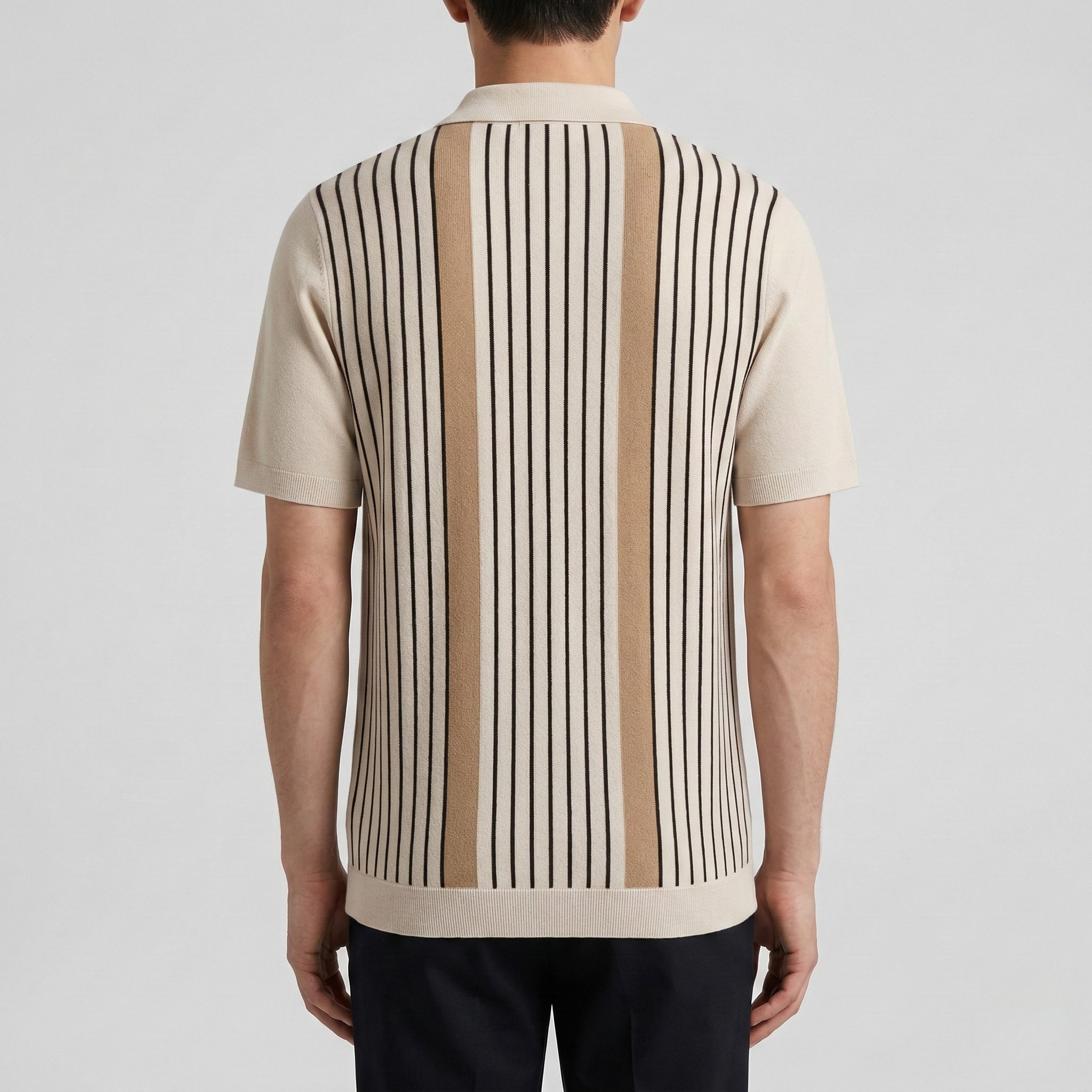 Tricou Polo Bărbați Tricotat cu Mâneci Scurte, Dungi, cu Nasturi, Respirabil, Retro, Casual