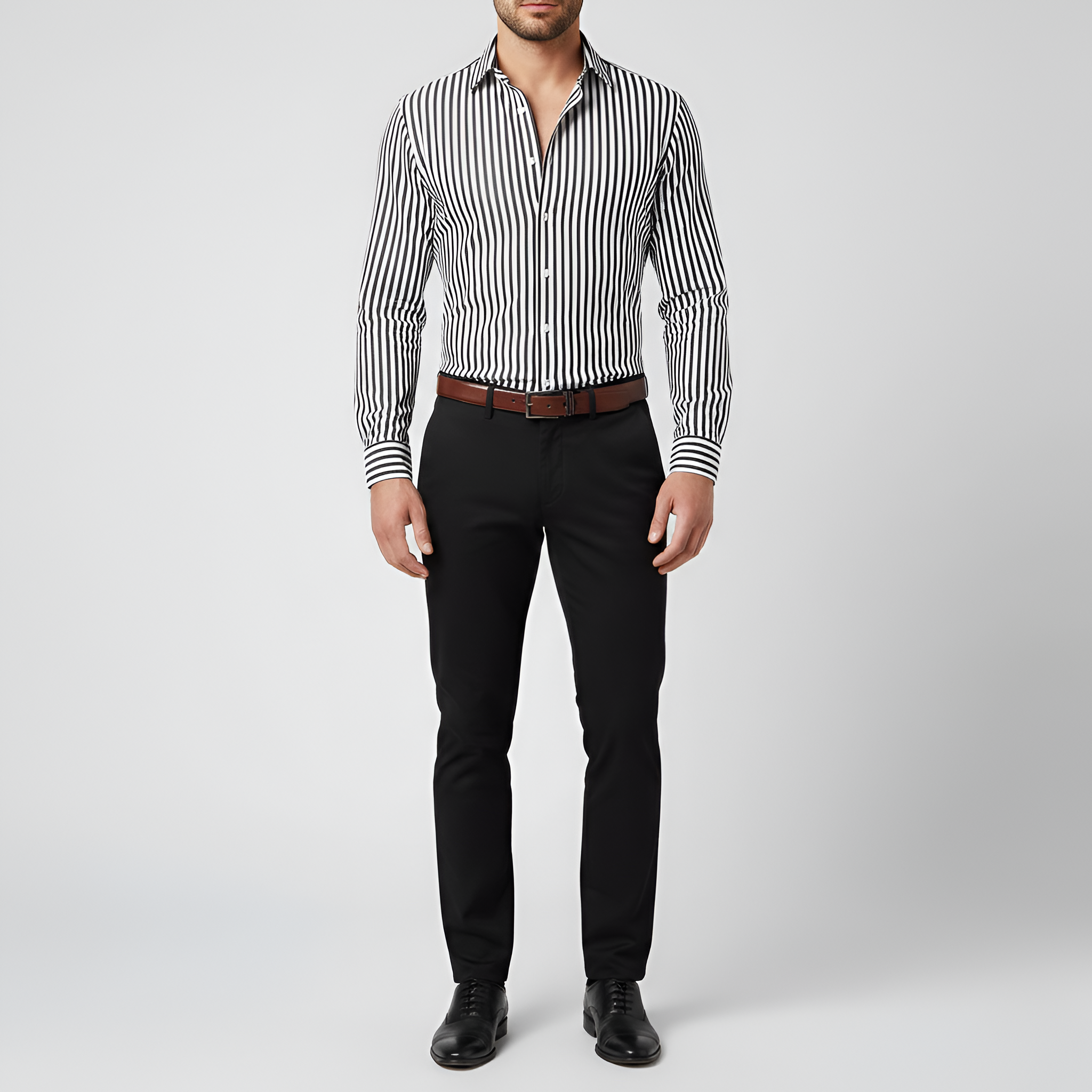 Camisa de hombre a rayas con mangas largas y corte ajustado en algodón