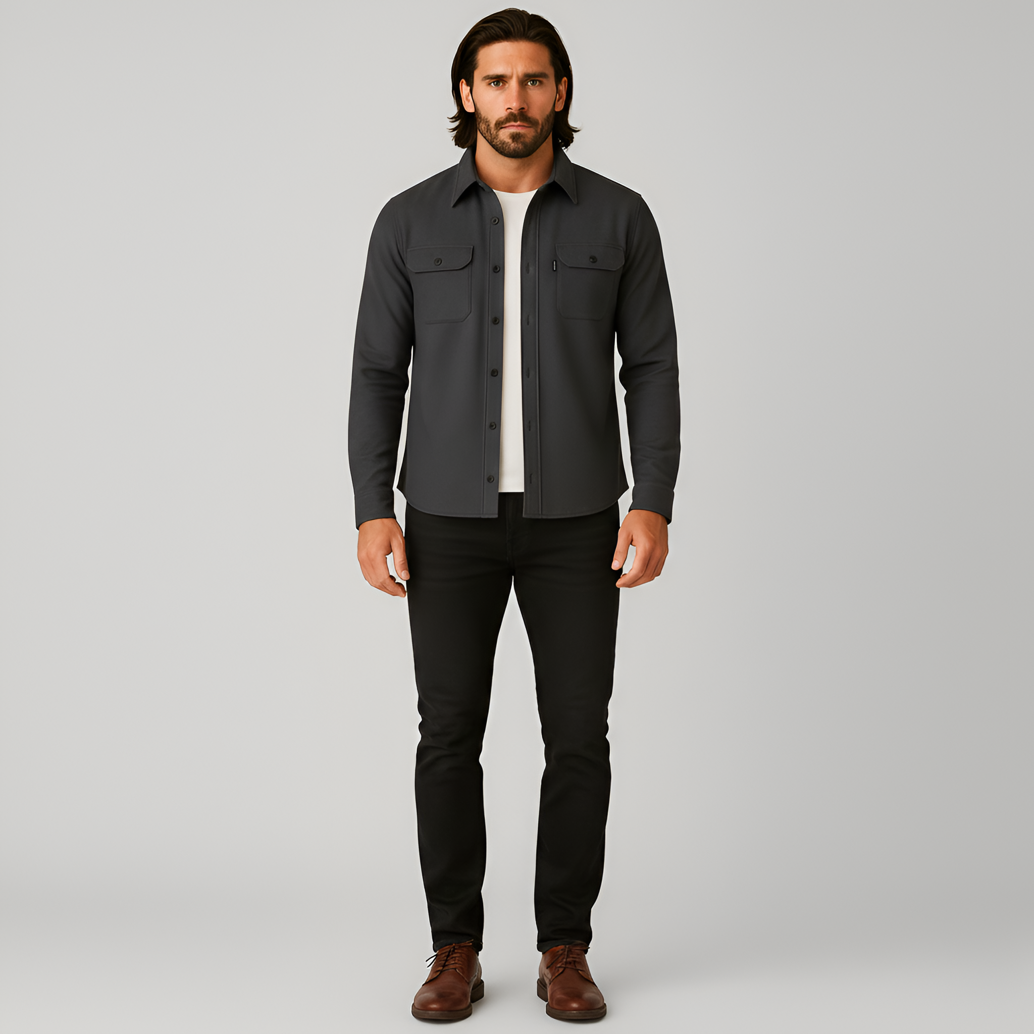 Chaqueta camisa para hombre Bellivaro en mezcla de lana con botones, ajuste casual