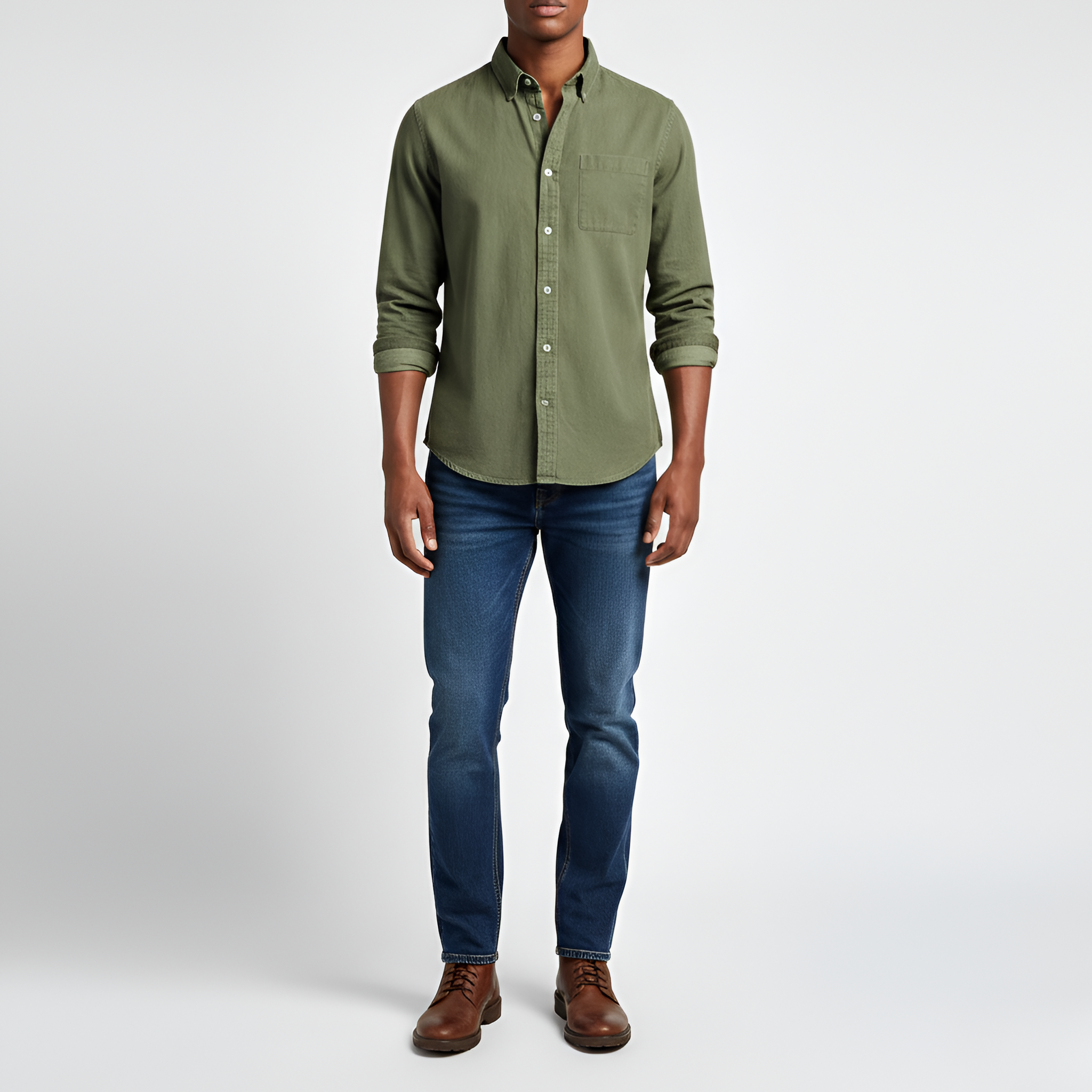 Camisa de algodón para hombre con mangas largas y bolsillo en el pecho en corte regular