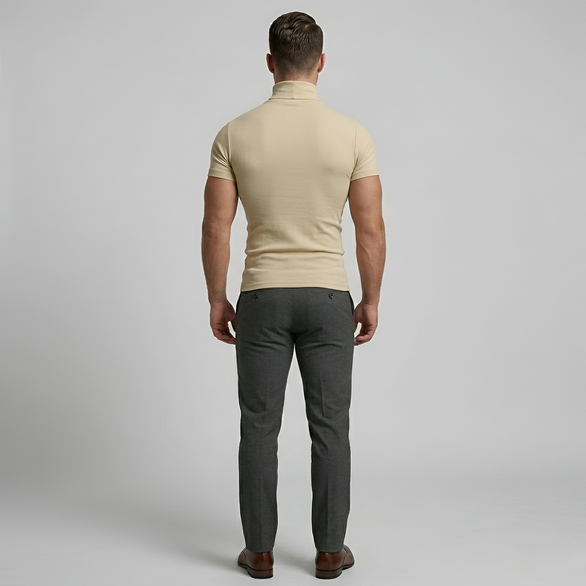 Ανδρική κοντομάνικη μπλούζα με ζιβάγκο, slim fit, ελαστική βασική μπλούζα