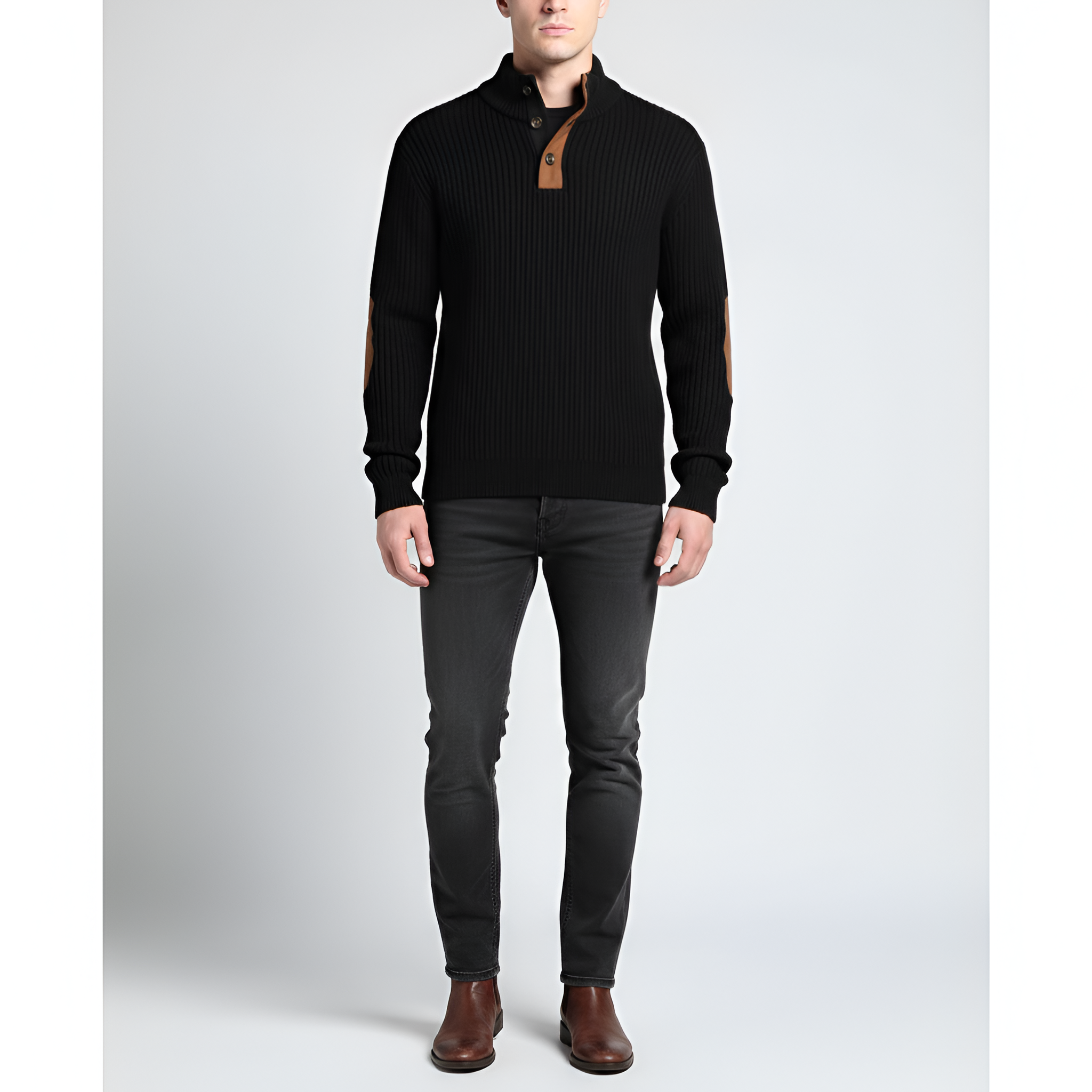 Bellivaro men's wool knit sweater with button collar rib knit classic fit