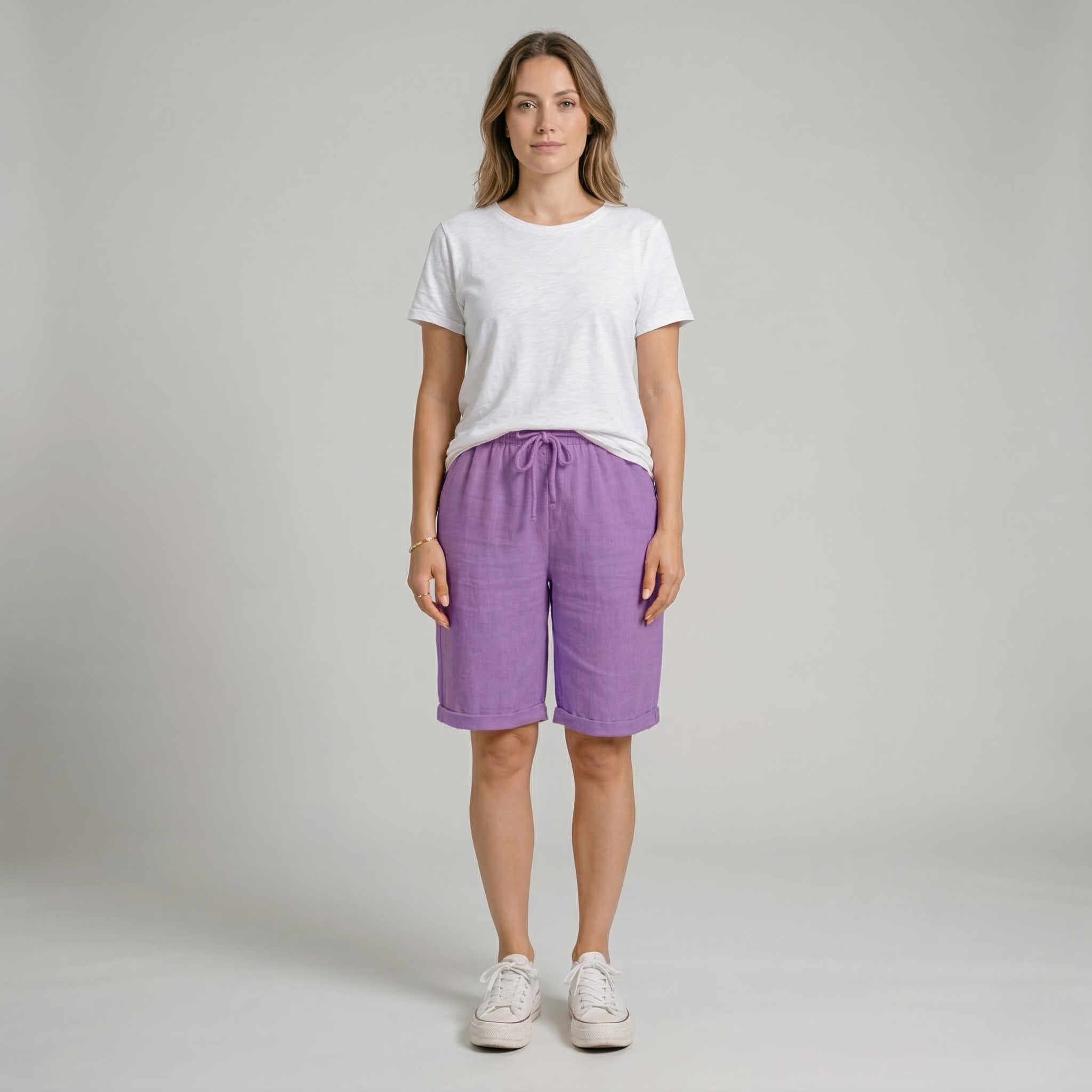 Szorty damskie Hør z elastycznym pasem Szorty letnie na co dzień i na wakacje