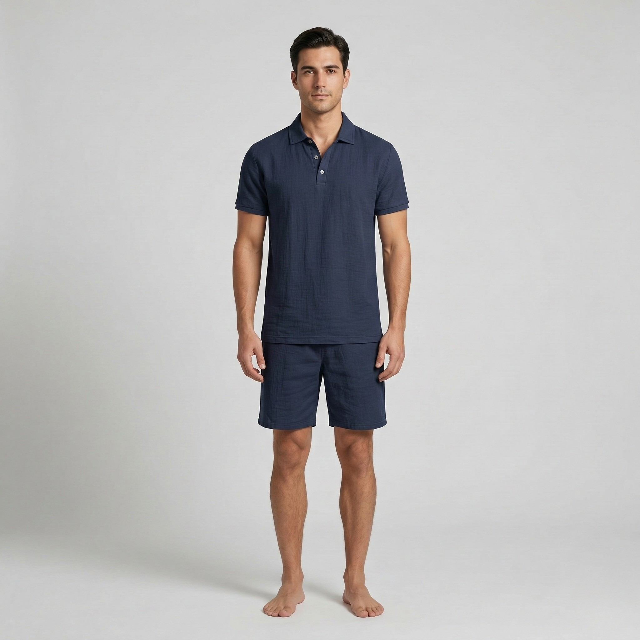 Pánsky letný set s polokošeľou a šortkami z bavlny, pohodlný voľnočasový set pre mužov