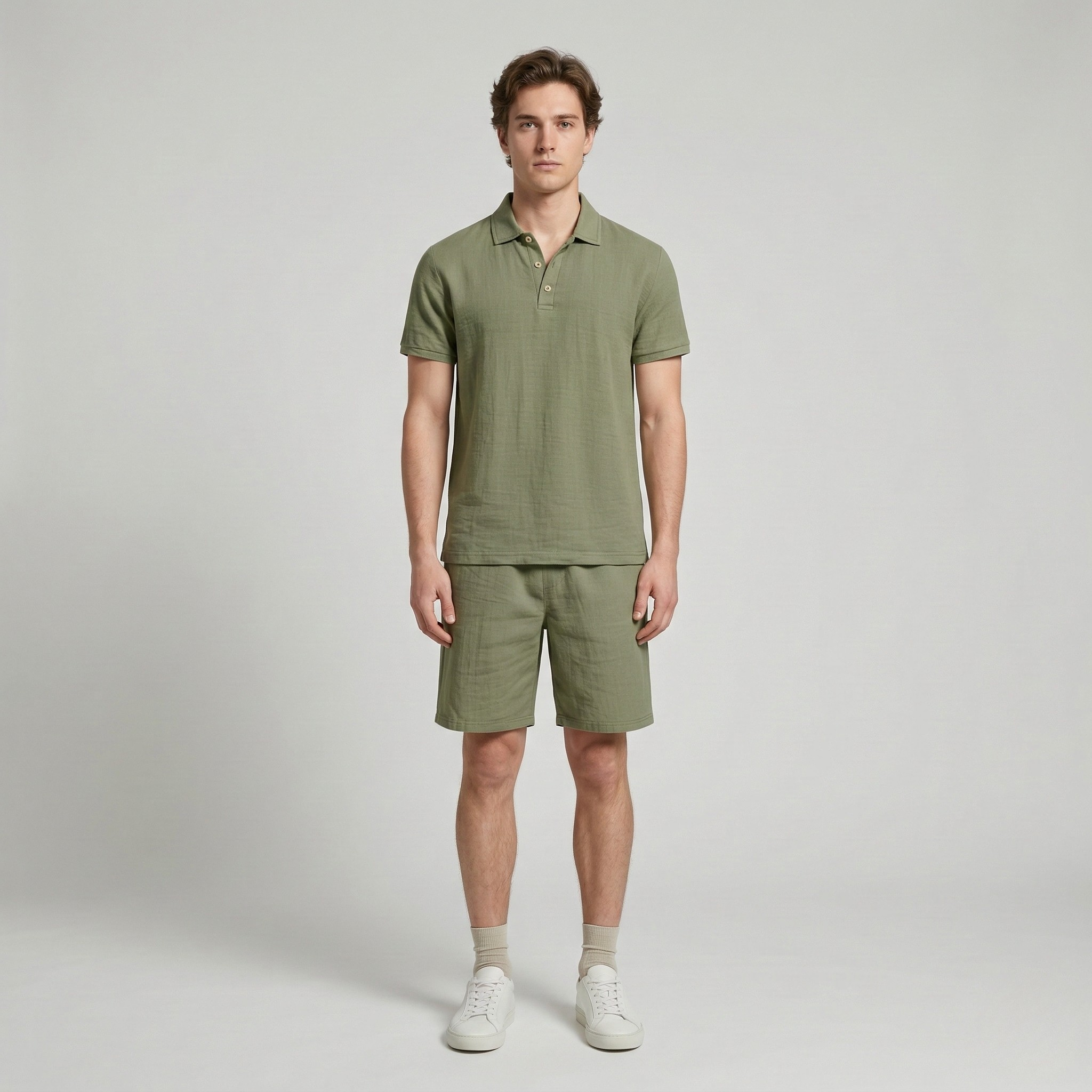 Pánsky letný set s polokošeľou a šortkami z bavlny, pohodlný voľnočasový set pre mužov