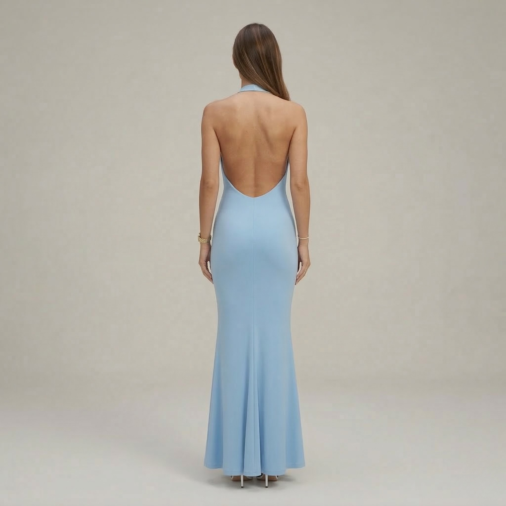 Dámské maxi šaty s halter krkem, elegantní společenské šaty na večer a společenské události