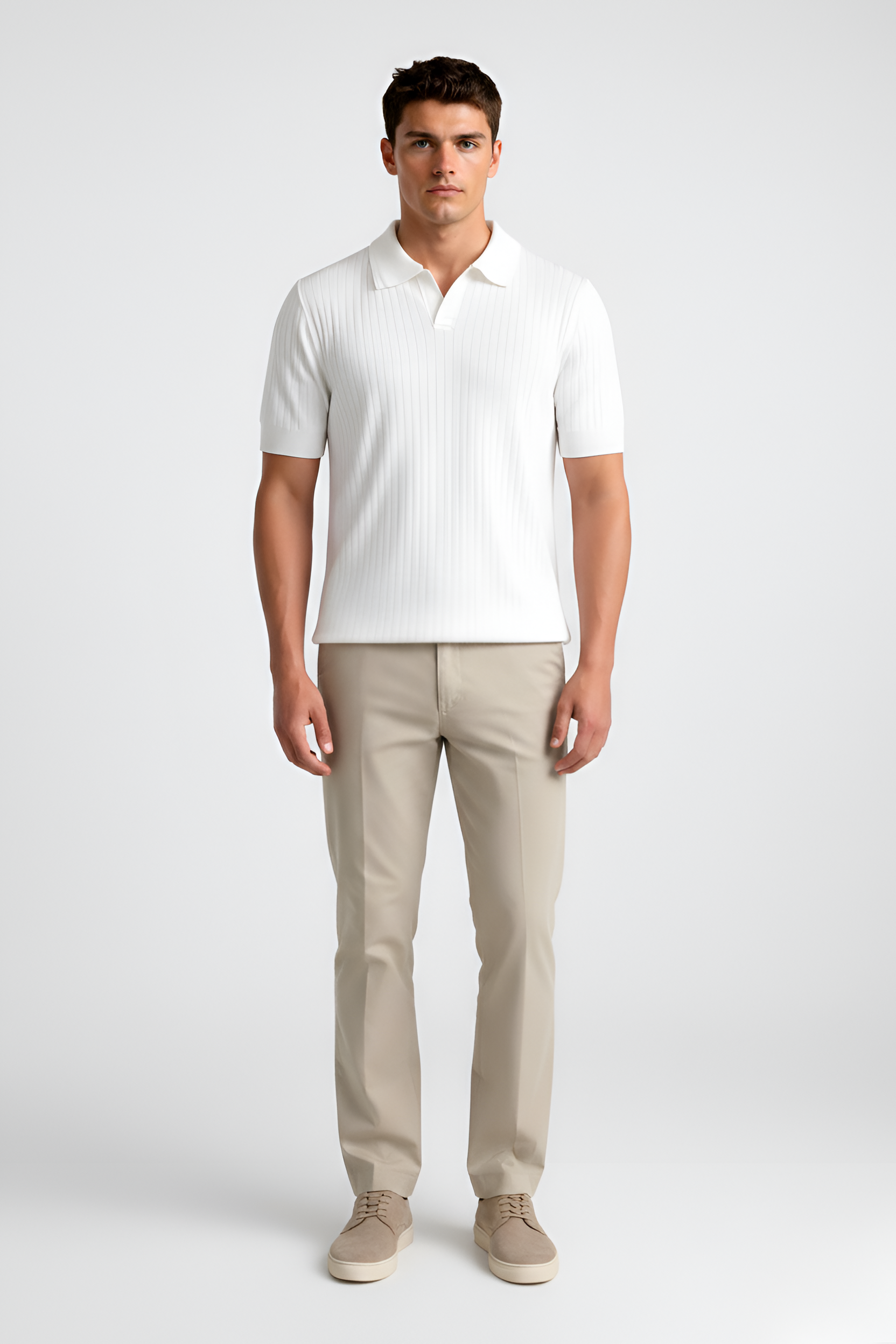 Polo de punto para hombre en algodón con mangas cortas y estructura acanalada