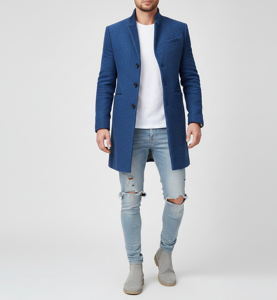 Bellivaro herre uldfrakke lang klassisk vinterfrakke