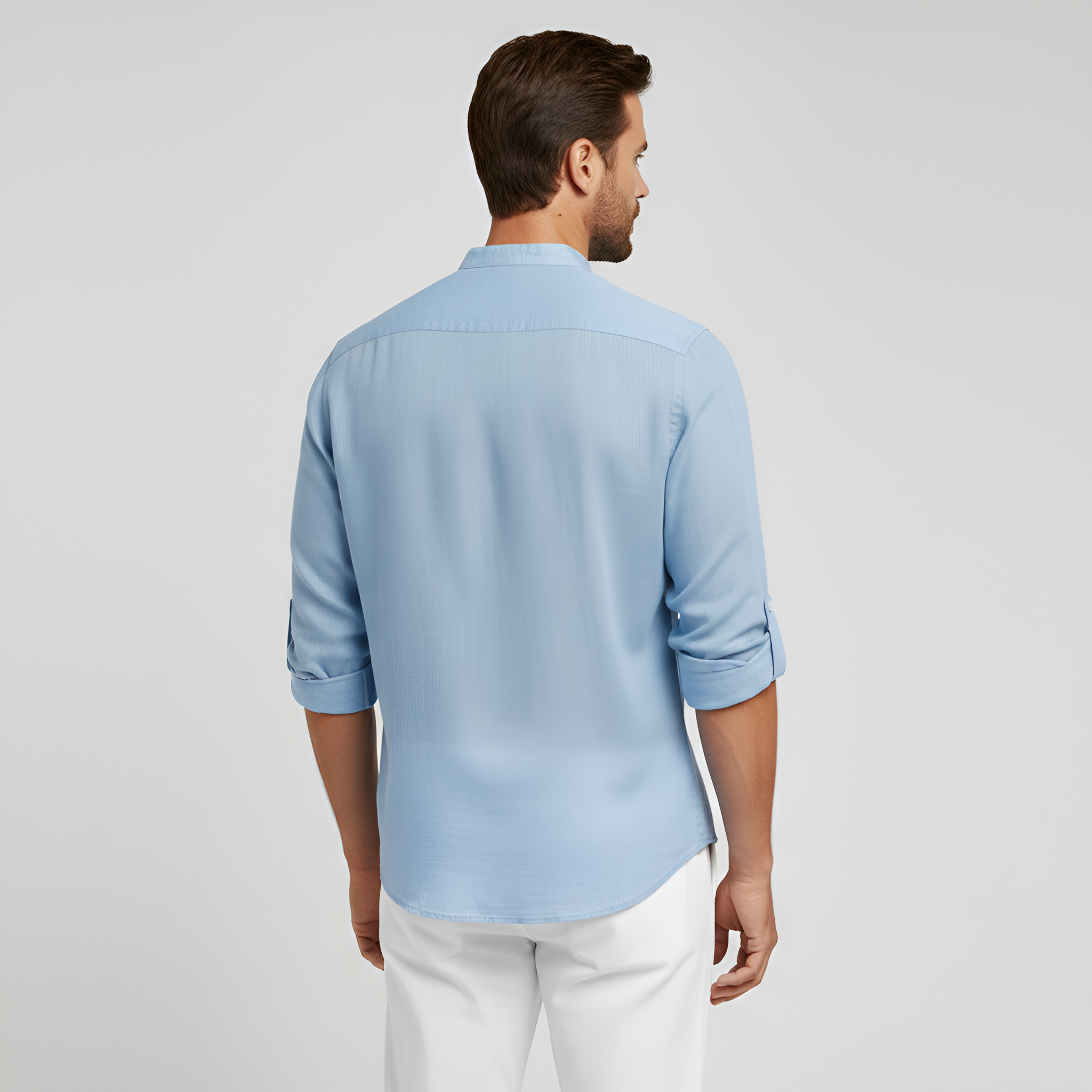 Men's Linen Shirt with Mandarin Collar – Long-Sleeve Summer Shirt in Linen Blend