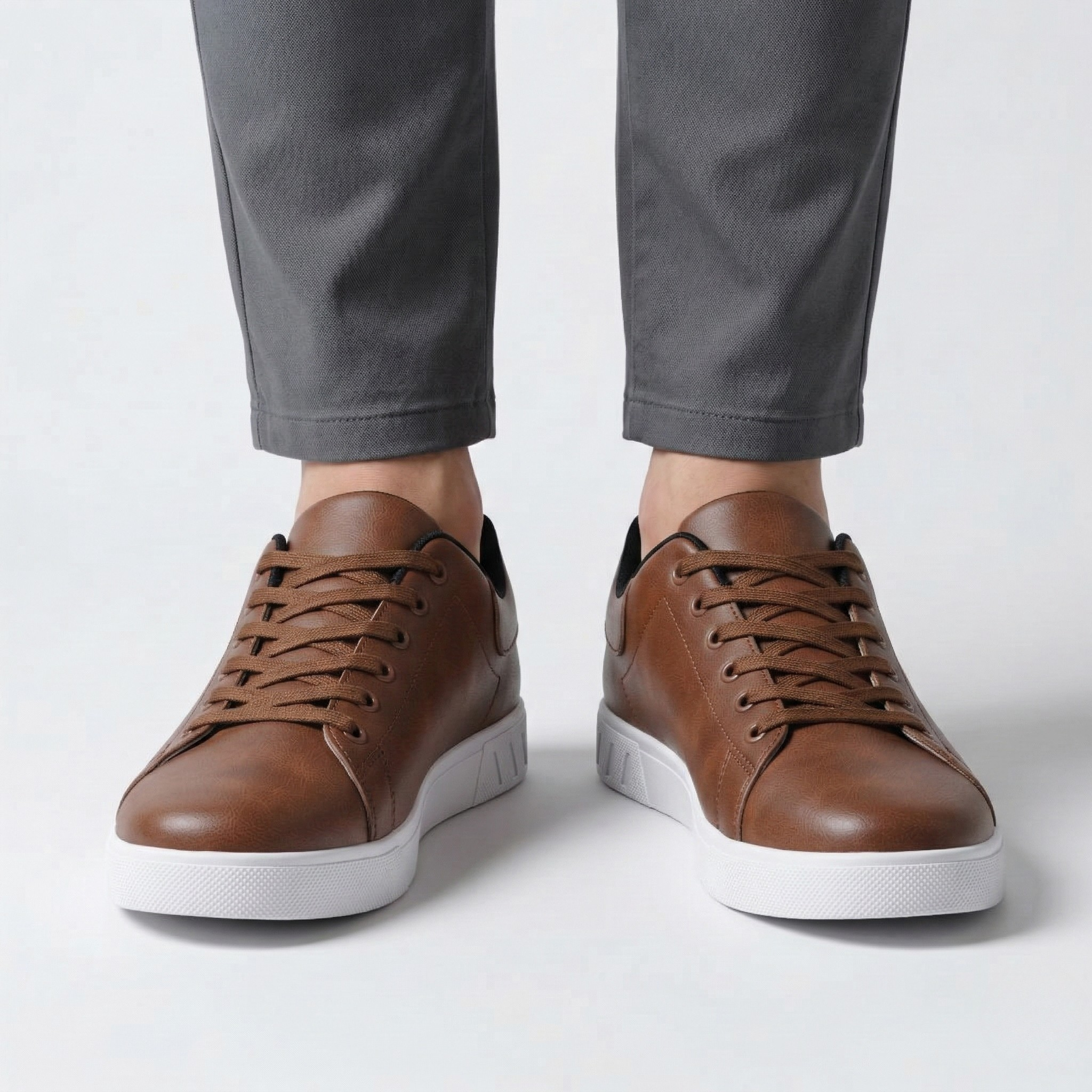 Herre sneakers i læder med snørebånd casual fritidssko komfortable hverdagssko mænd