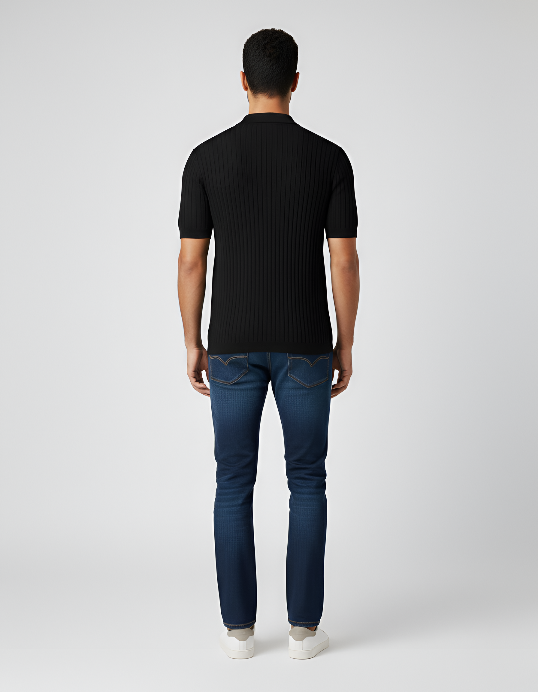 Polo de punto para hombre en algodón con mangas cortas y estructura acanalada