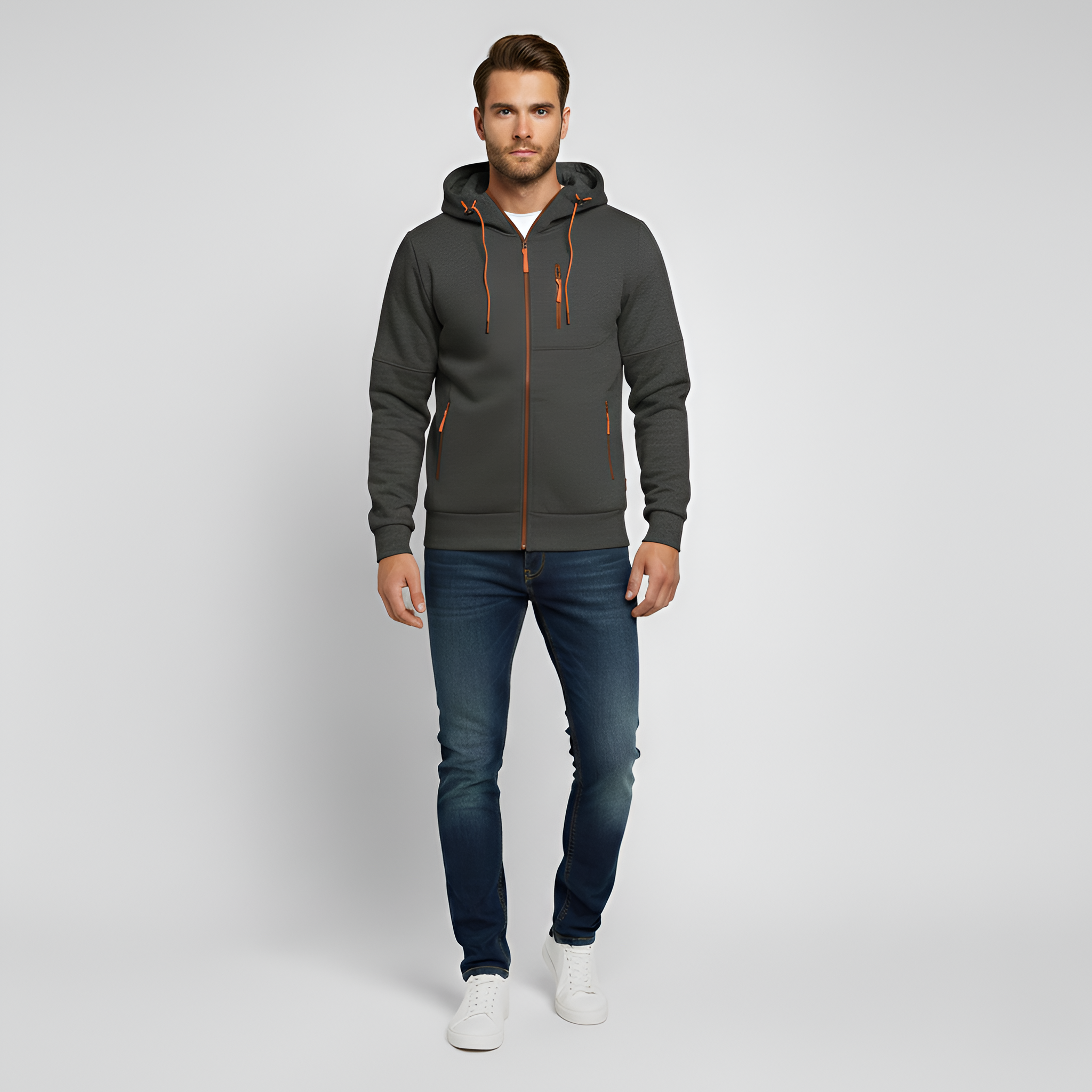 Bellivaro férfi polár kapucnis pulóver cipzárral mindennapi használatra