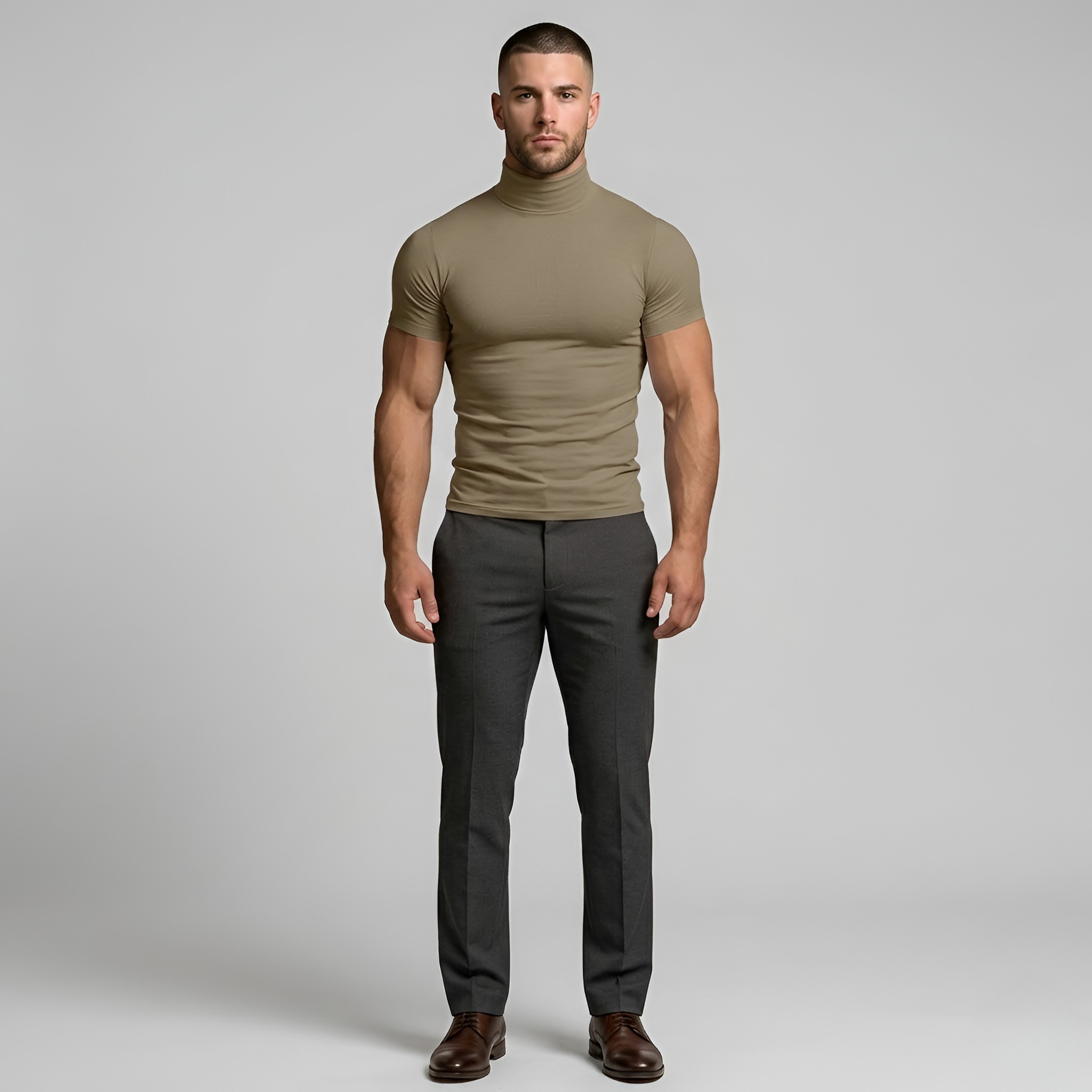 Herre T-shirt med rullekrave kortærmet slim fit T-shirt elastisk basis top