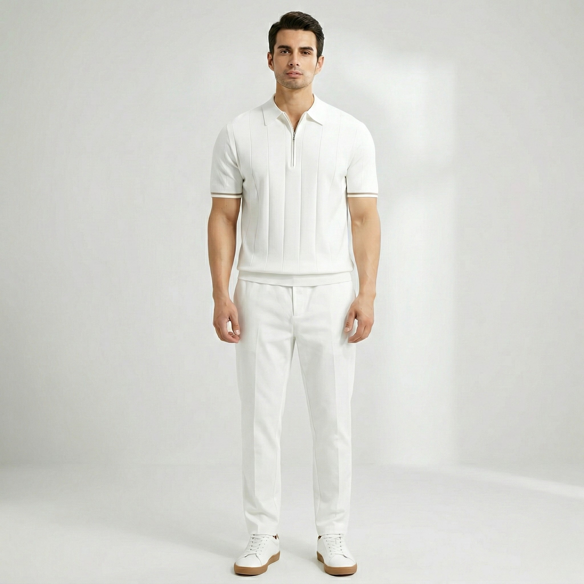 Pánske polokošeľa s krátkymi rukávmi, zipsom a klasickým golierom, úzky strih