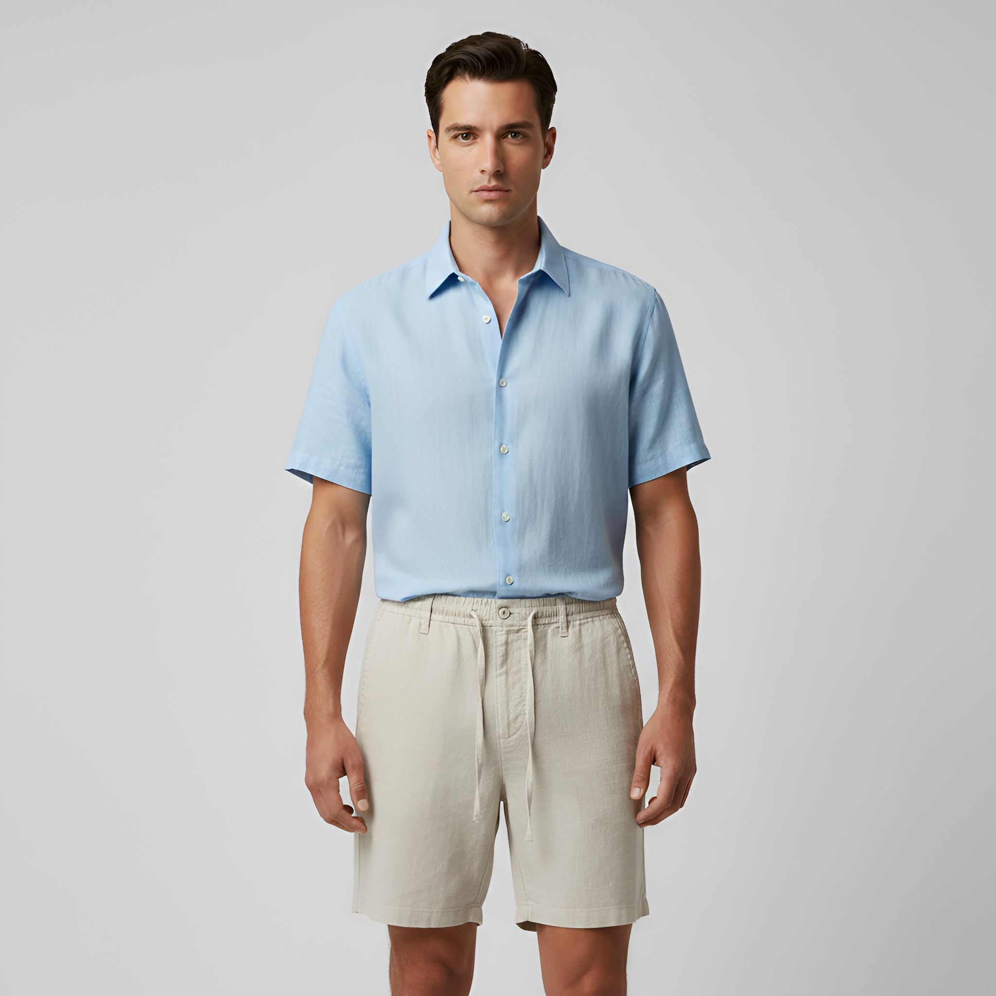 Pantalones cortos de lino para hombre para el verano con cintura elástica y bolsillos