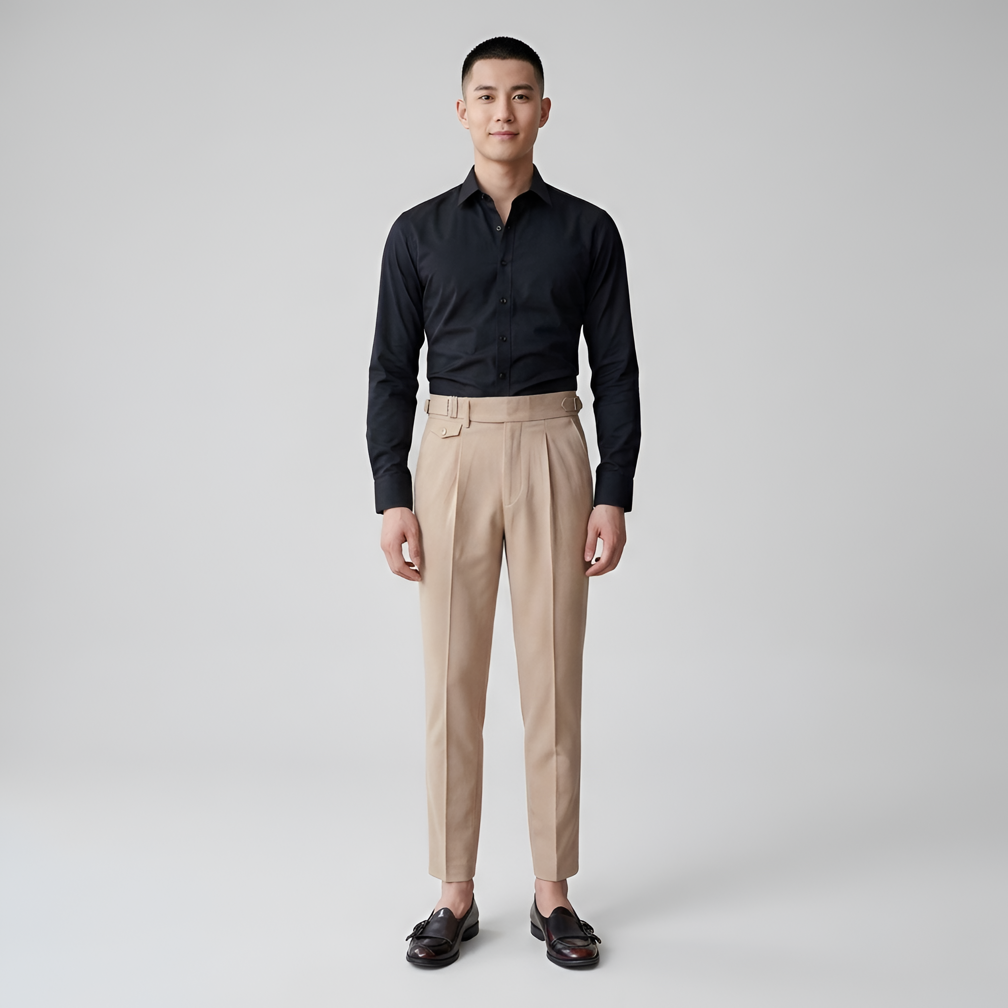 Pánske elegantné nohavice slim fit s plisovaním a elastickým strihom