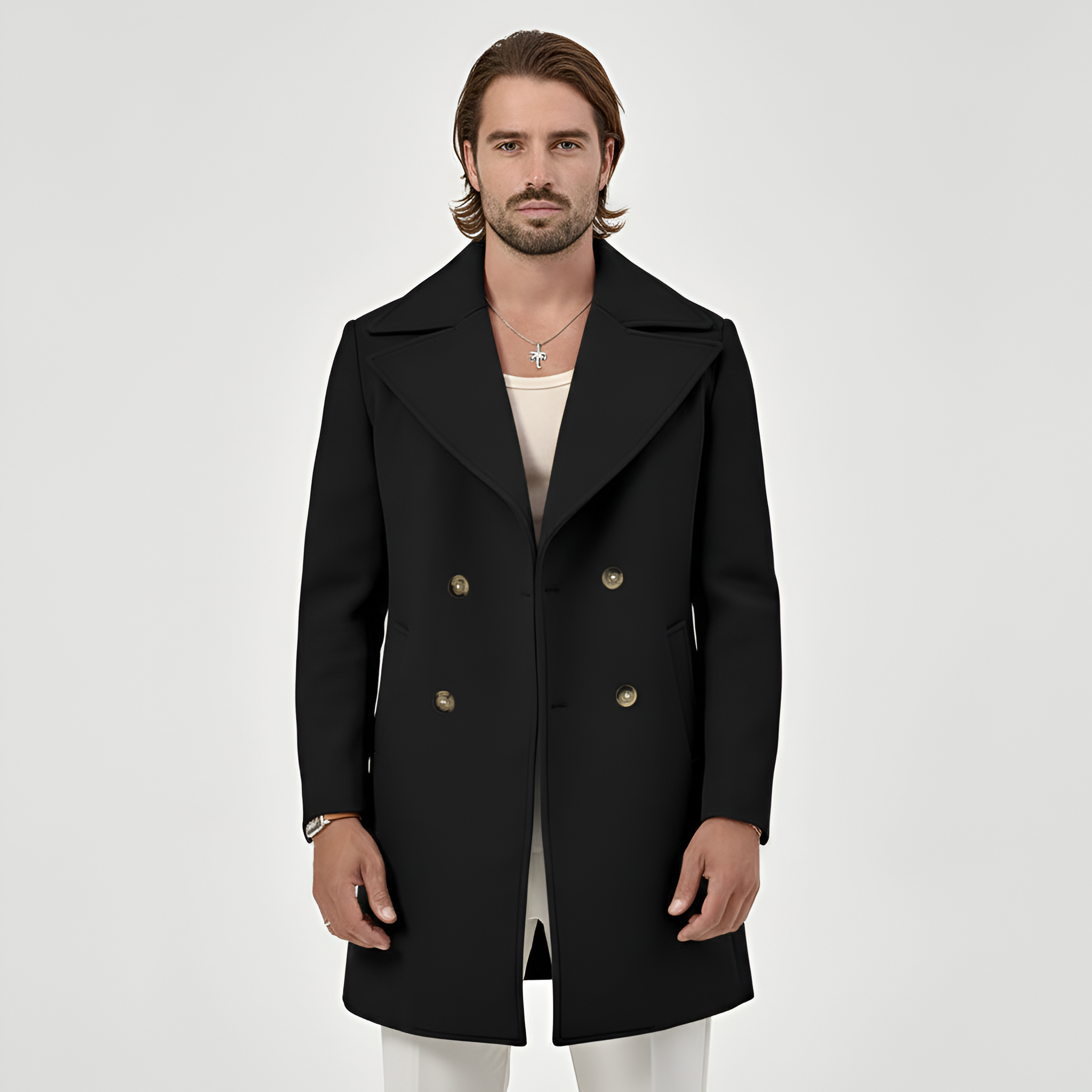 Bellivaro férfi kétsoros gyapjúkeverék kabát klasszikus szabással