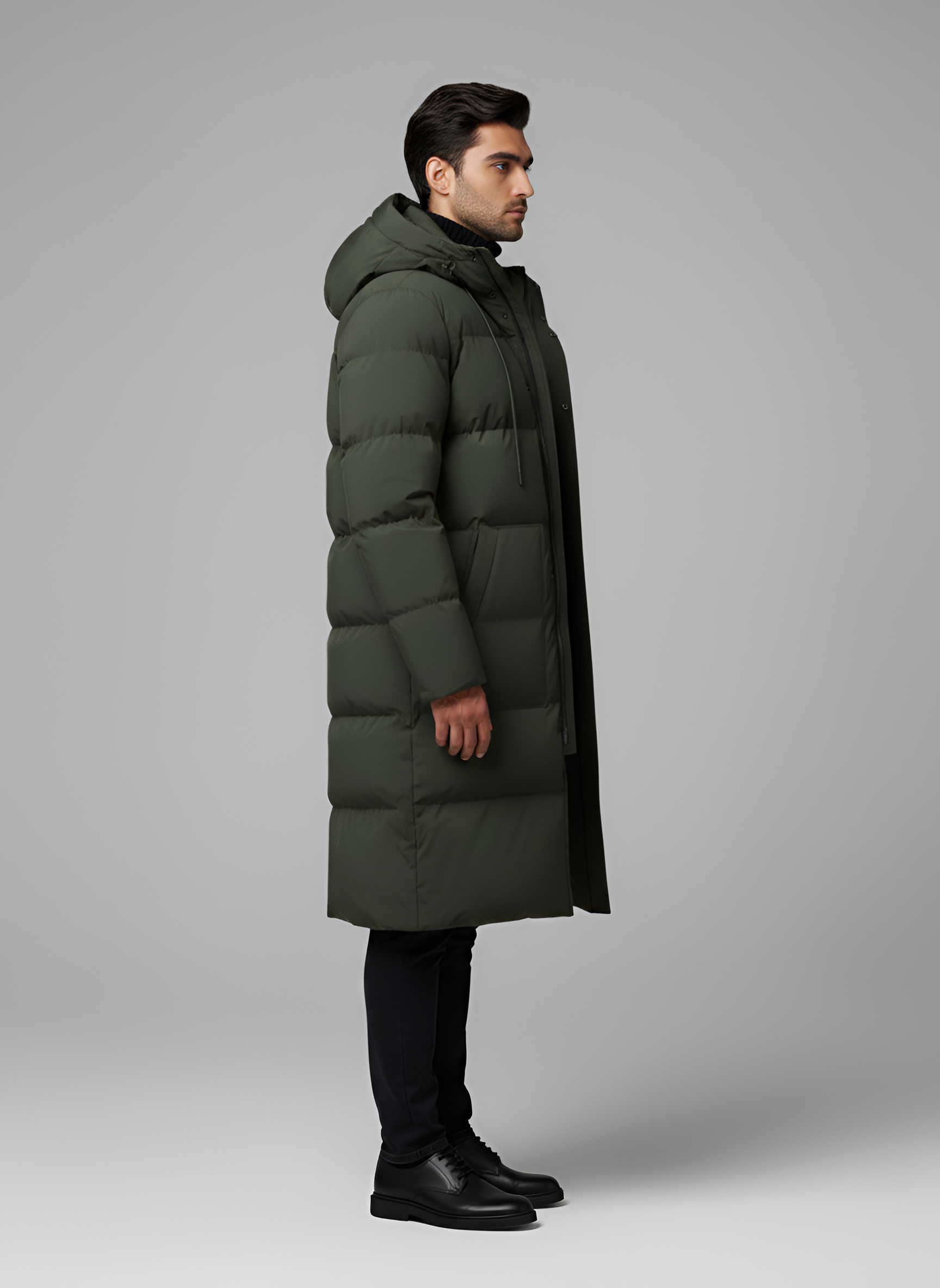 Bellivaro herre parka vinterjakke foret med hætte lang model